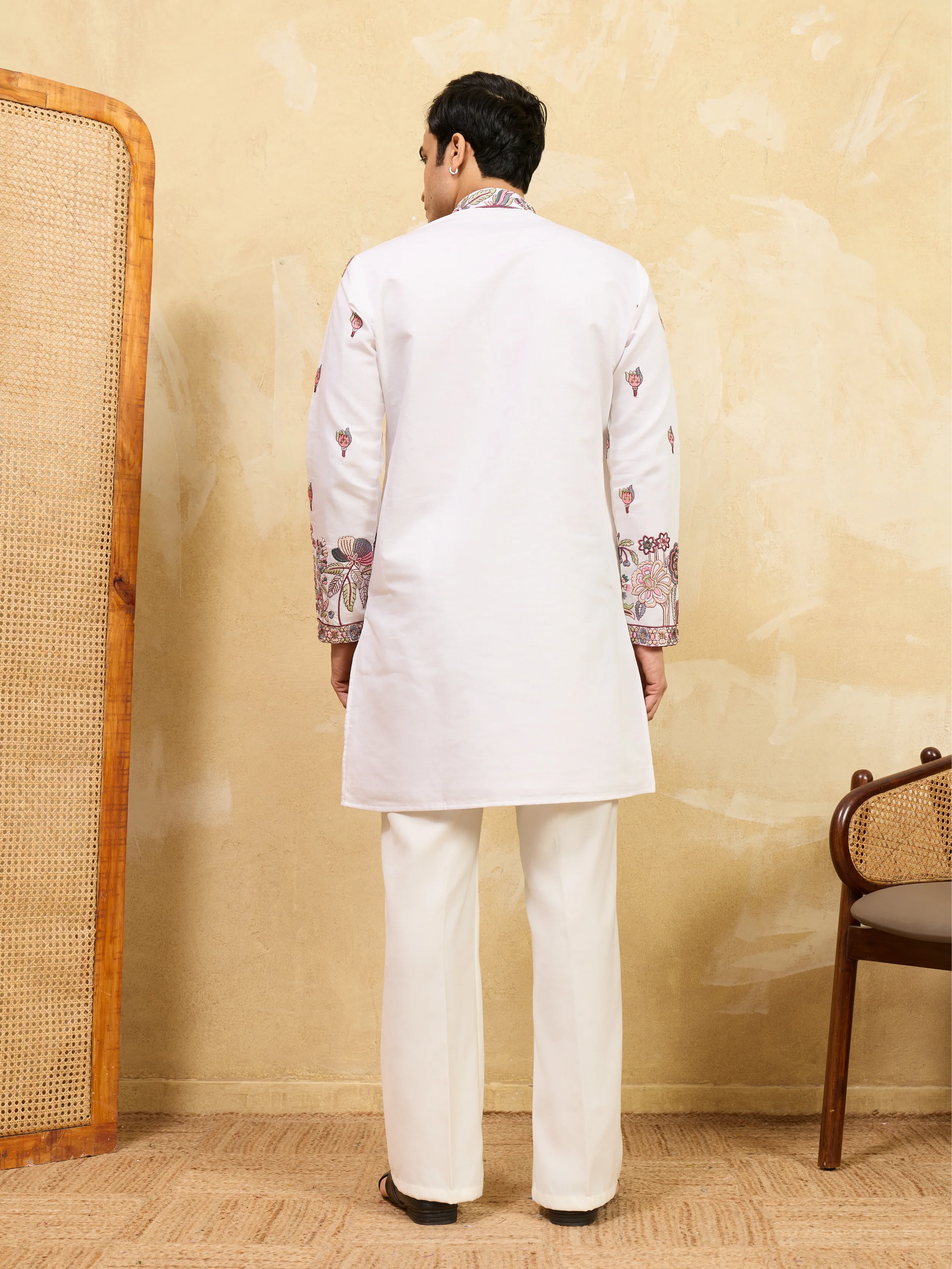 Traditional White Viscose Silk Wedding Kurta and Dupatta for Men - Image 8