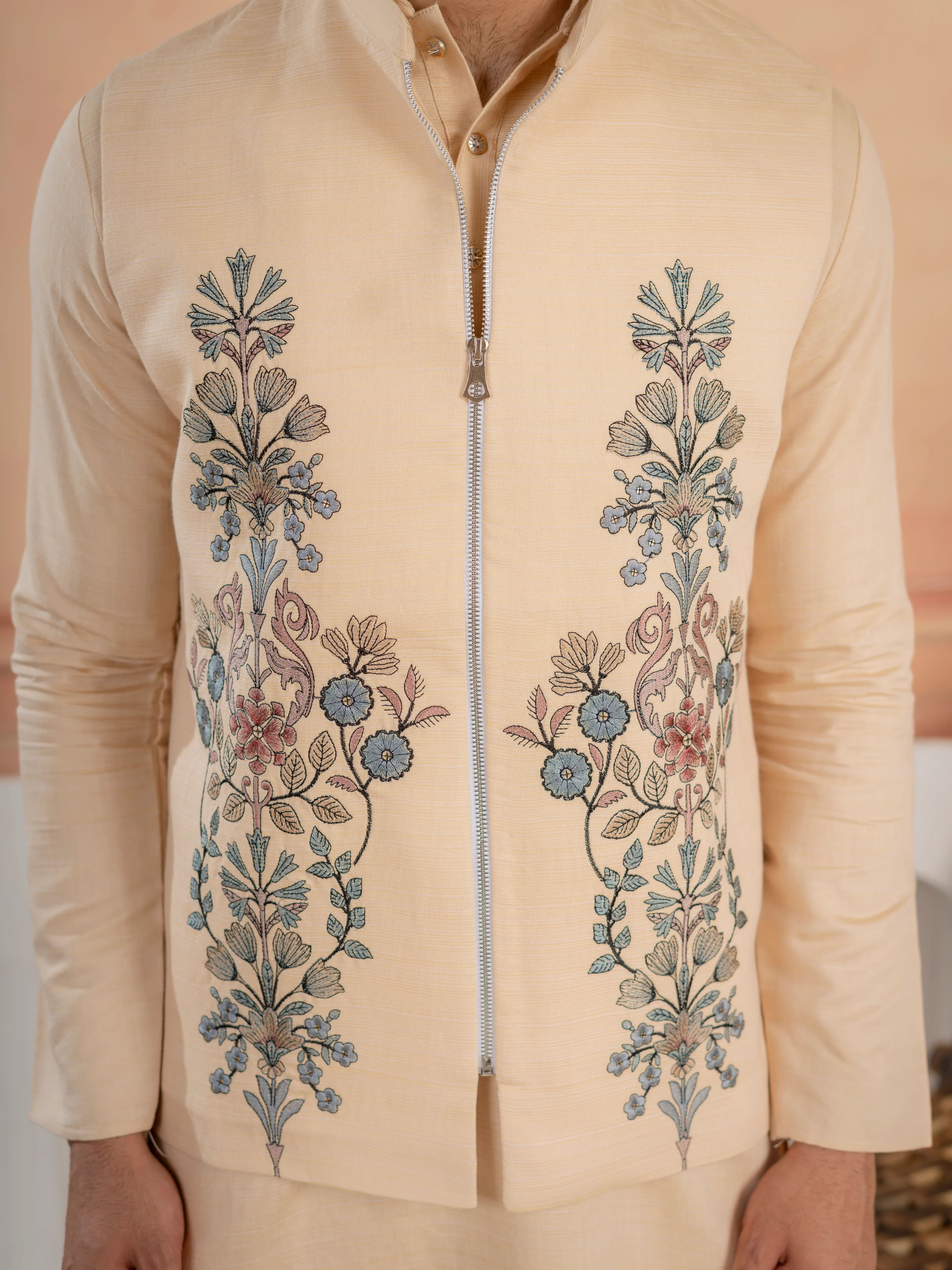 Trendy Beige Wedding Special Koti Kurta Set for Mens Wear - Image 4