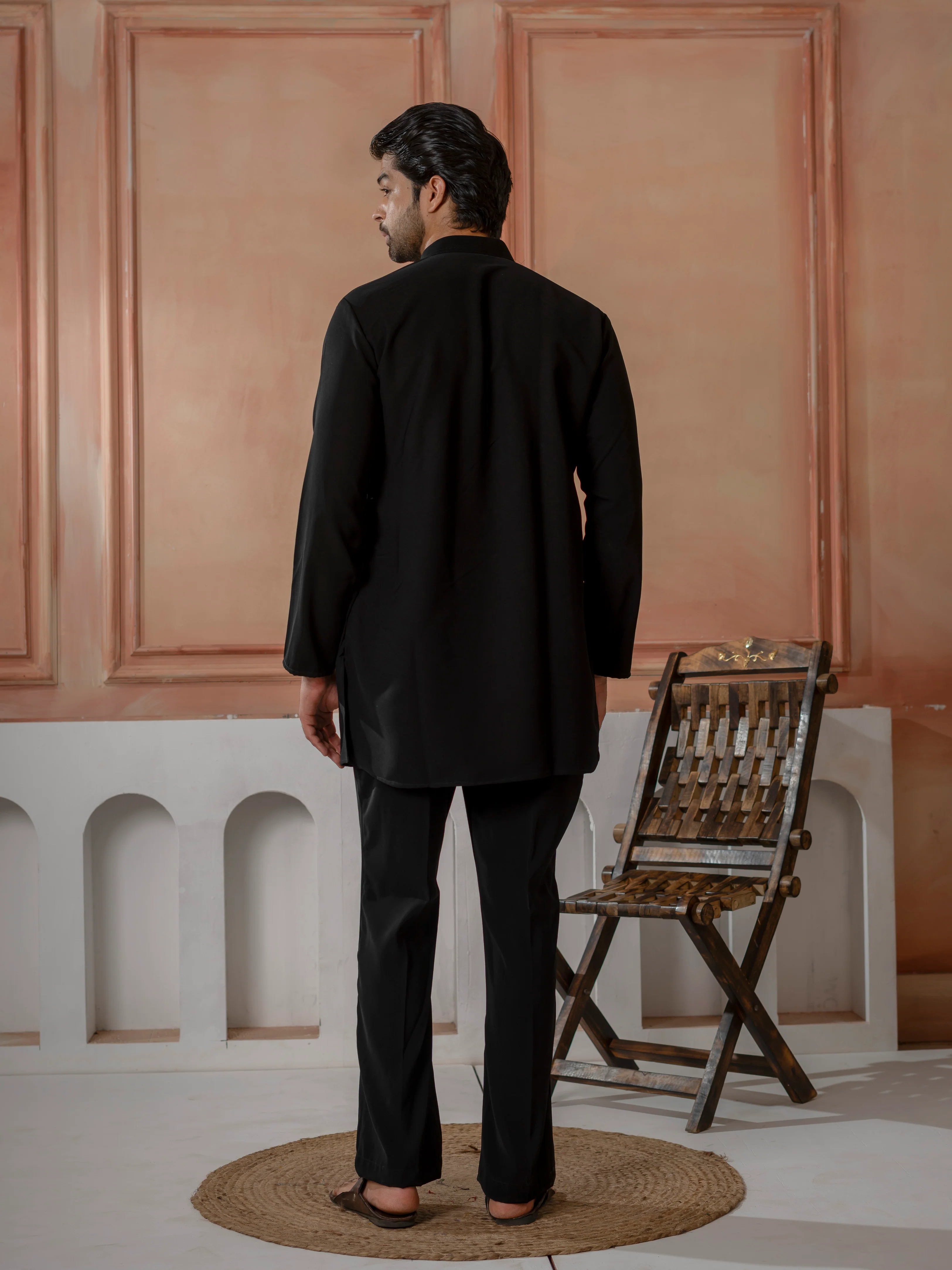 Trendy Black Japanese Lachka Beads Work Kurta & Bell Bottom Pants - Image 5