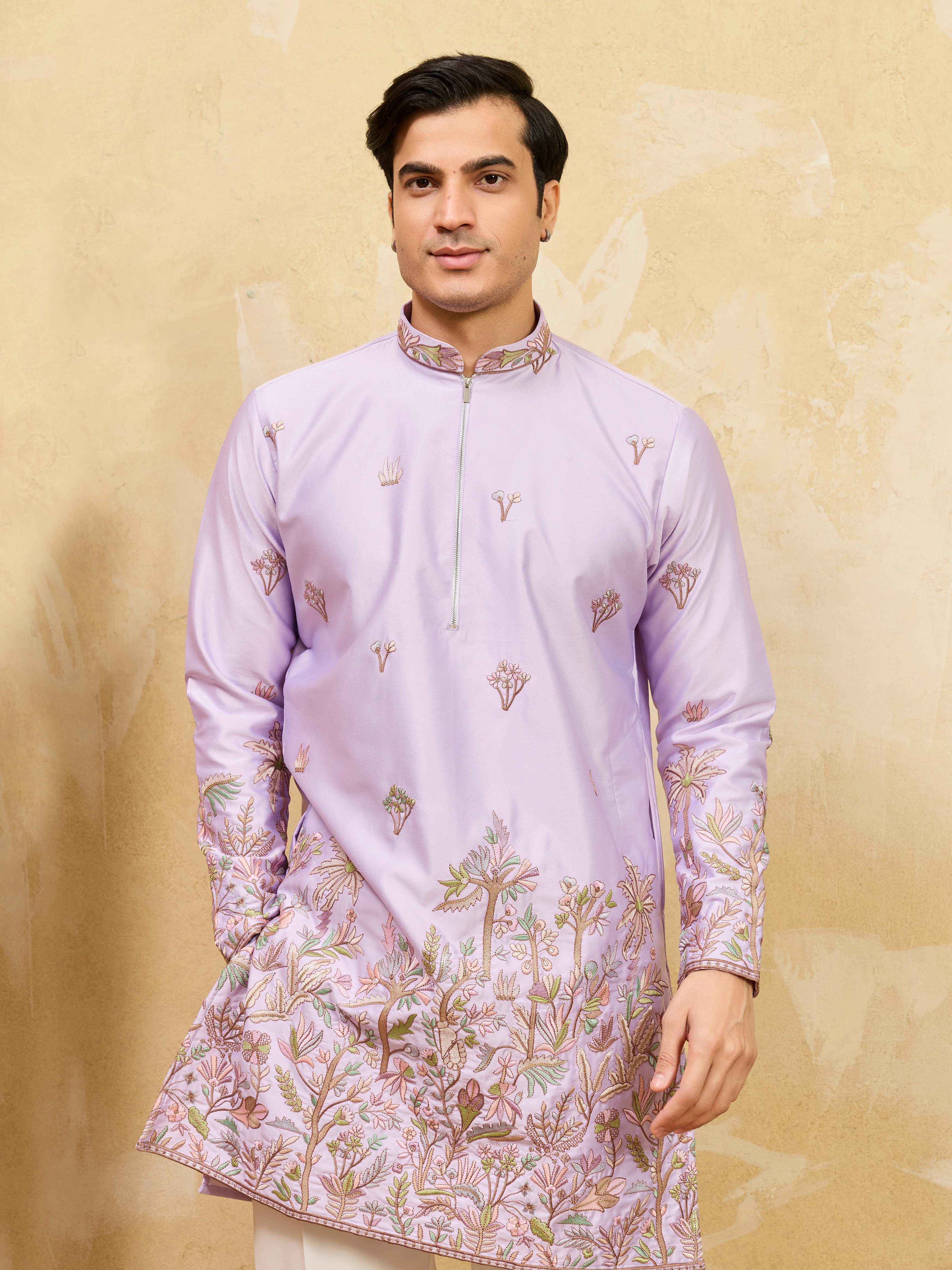 Trendy Lavender Viscose Silk Thread Embroidery Kurta Set - Image 2
