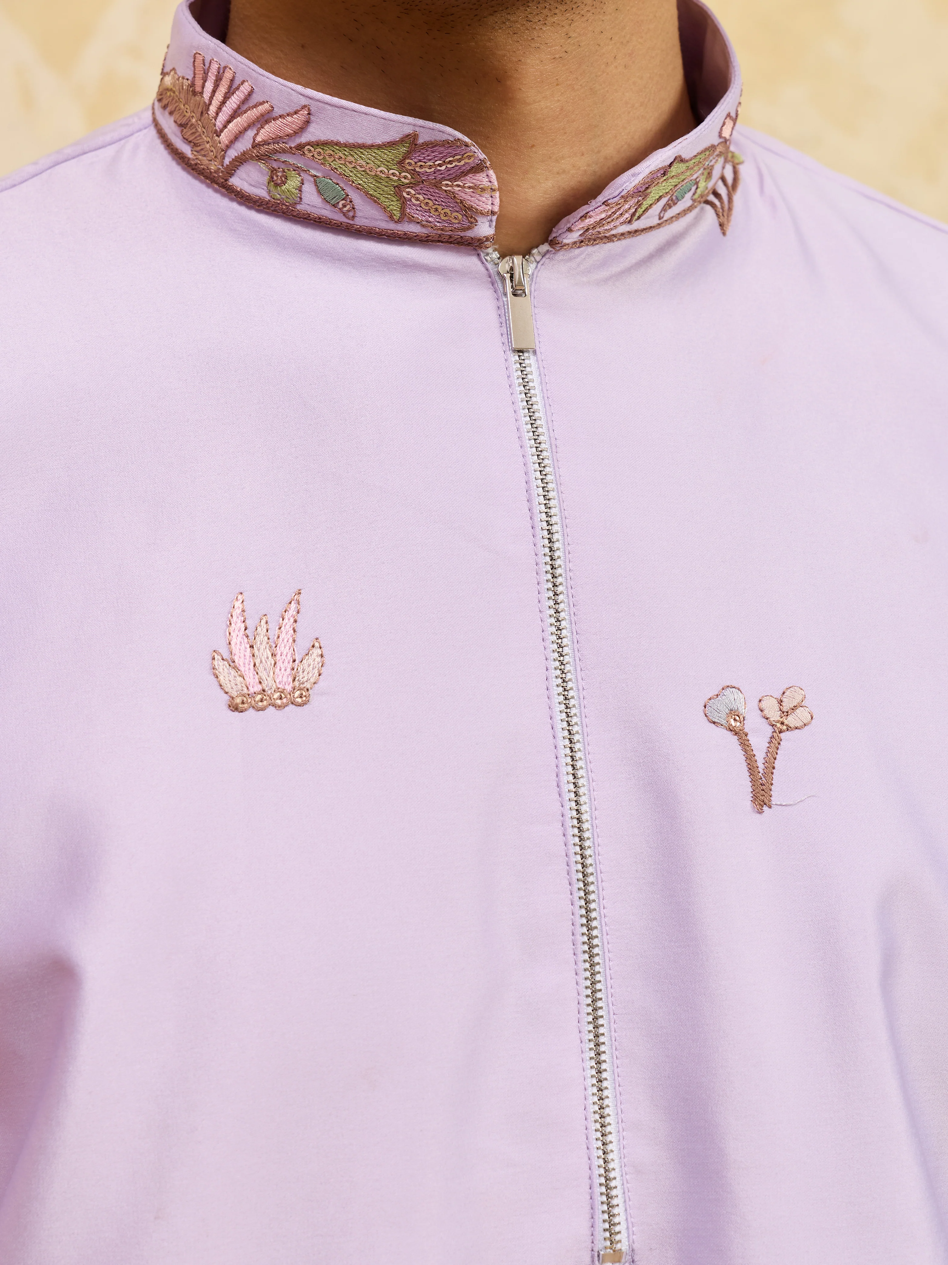 Trendy Lavender Viscose Silk Thread Embroidery Kurta Set - Image 3