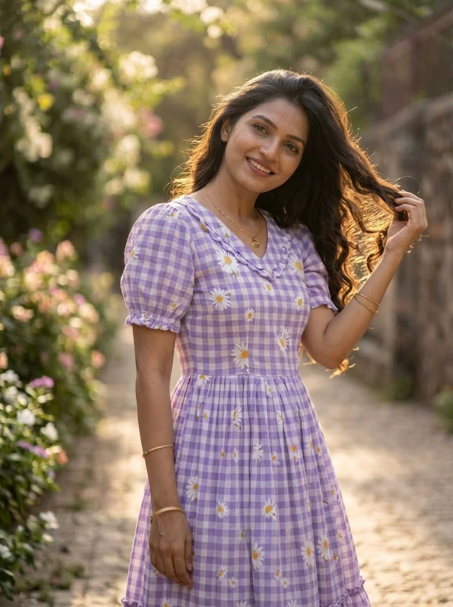 Trendy Muslin Silk Gingham Print Frill Pattern Kurti for Women - Image 10