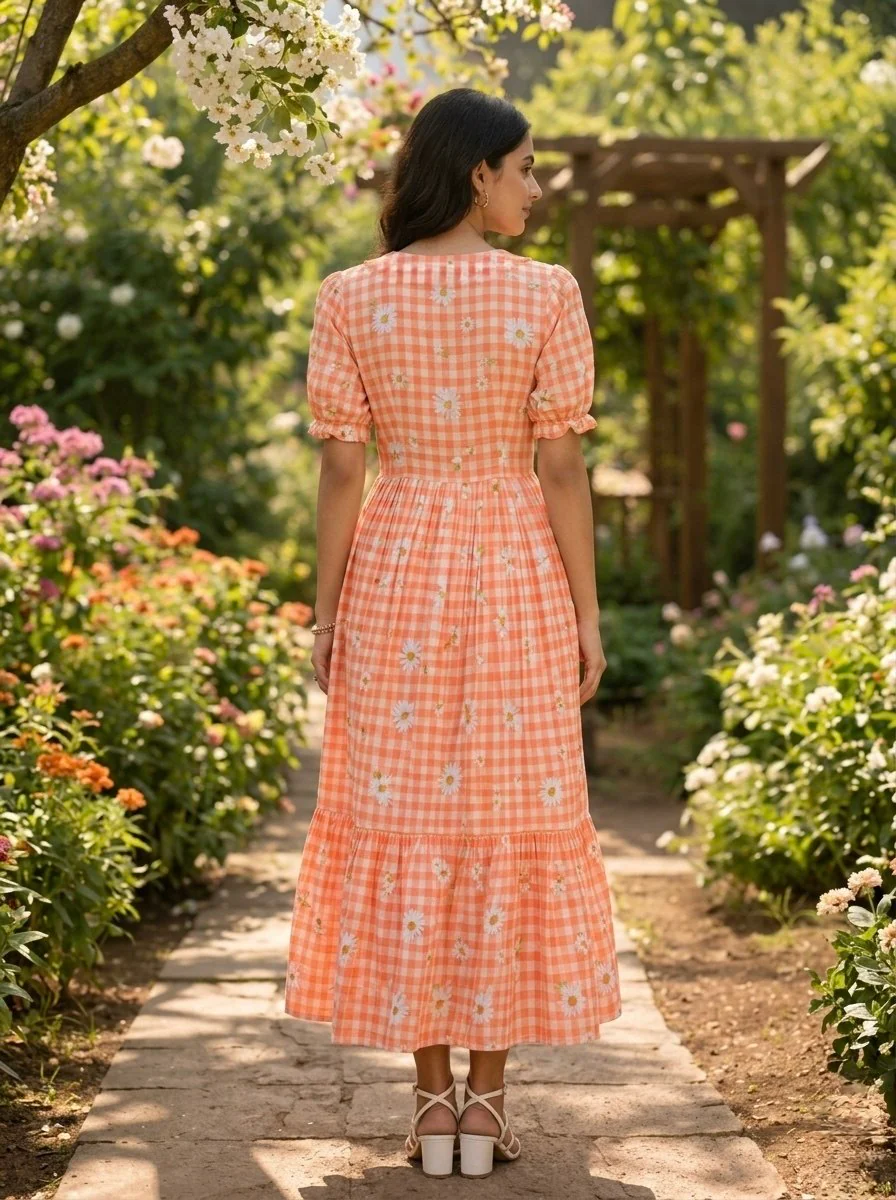 Trendy Muslin Silk Gingham Print Frill Pattern Kurti for Women - Image 7