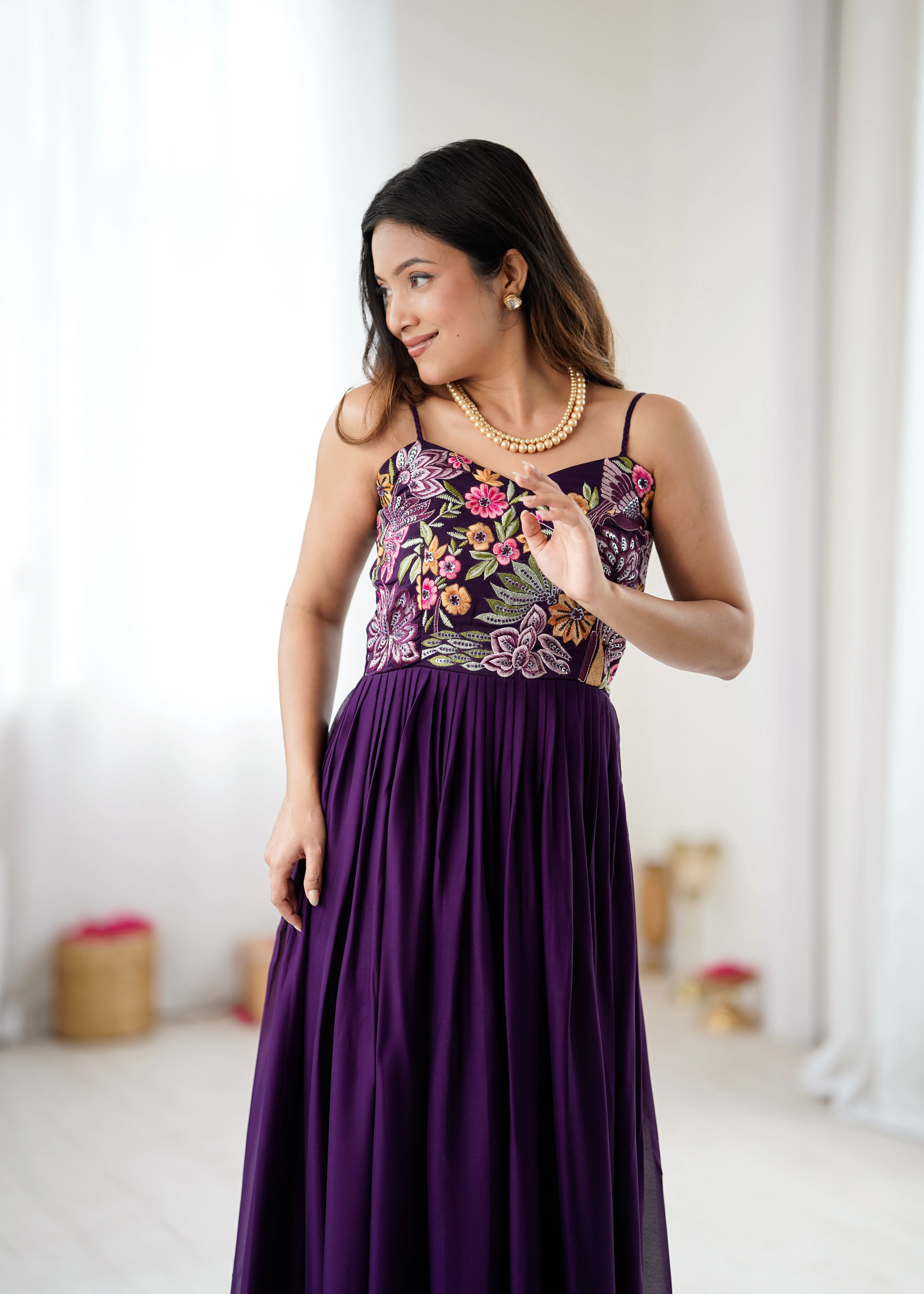 Trendy Purple Floral Embroidery Anarkali Gown for Festive Celebrations - Image 4