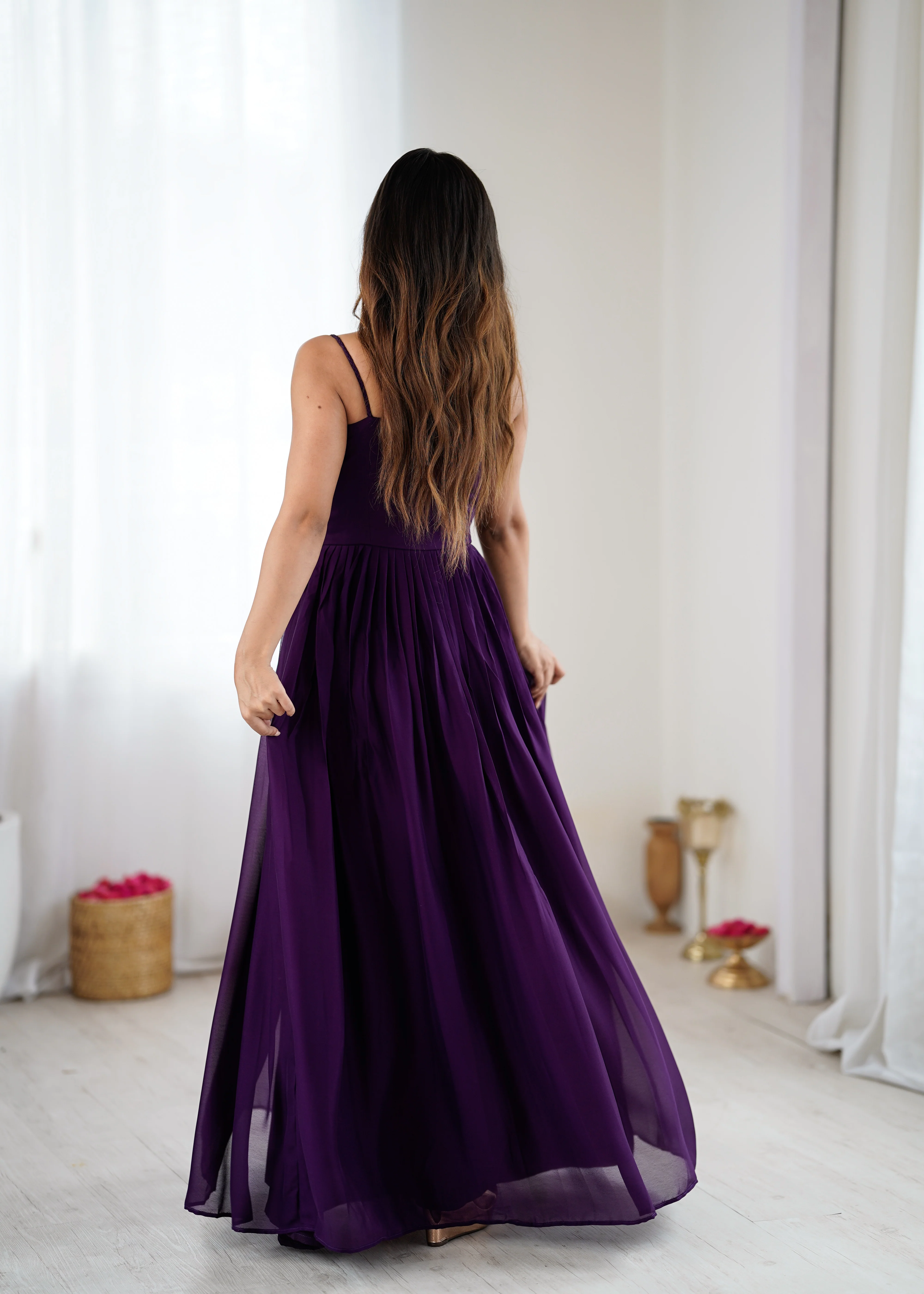 Trendy Purple Floral Embroidery Anarkali Gown for Festive Celebrations - Image 5