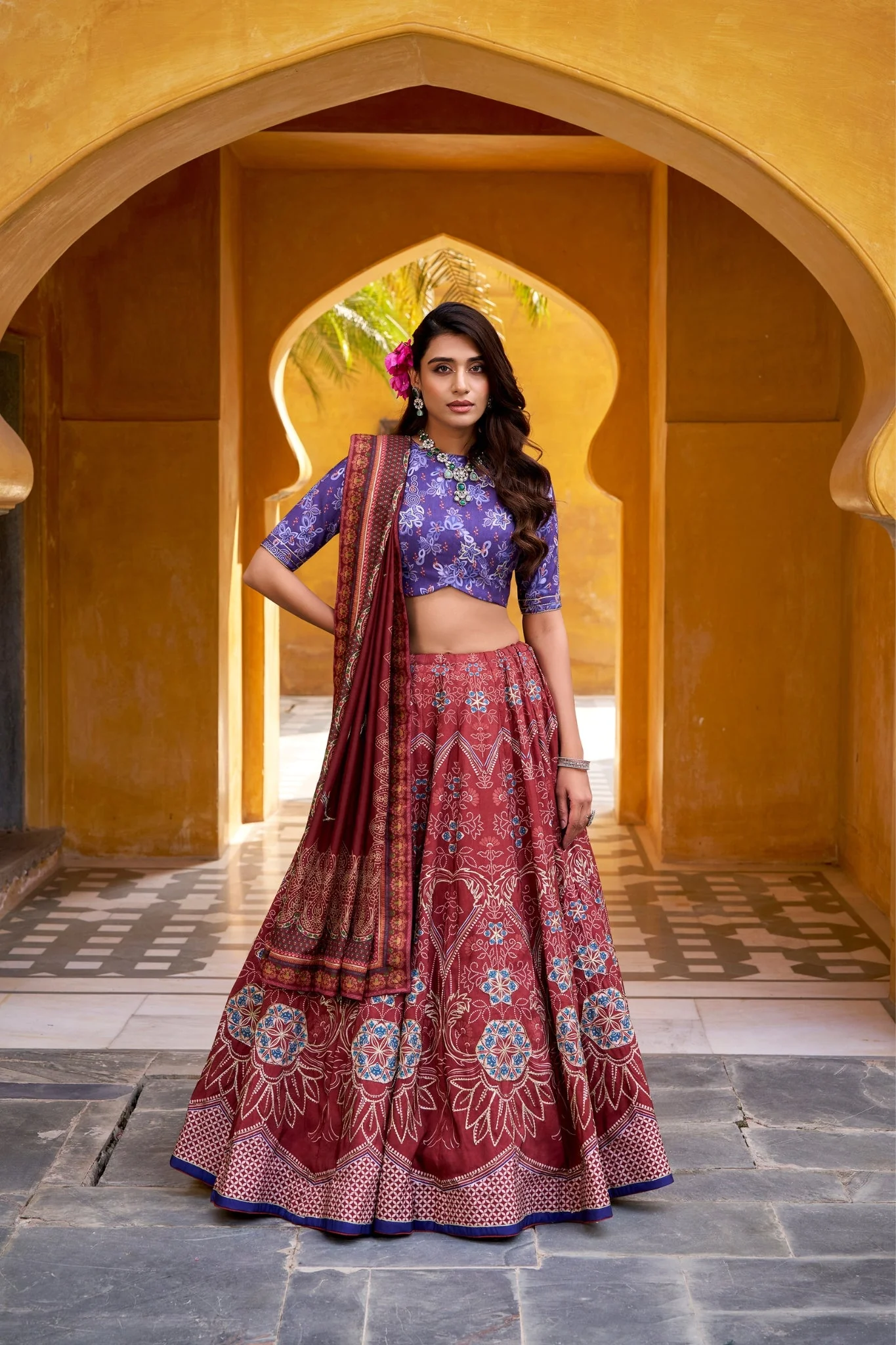 Vaishali Silk Printed With Beads Work & Gotta Patti Lace Designer Lehenga Set - Image 10
