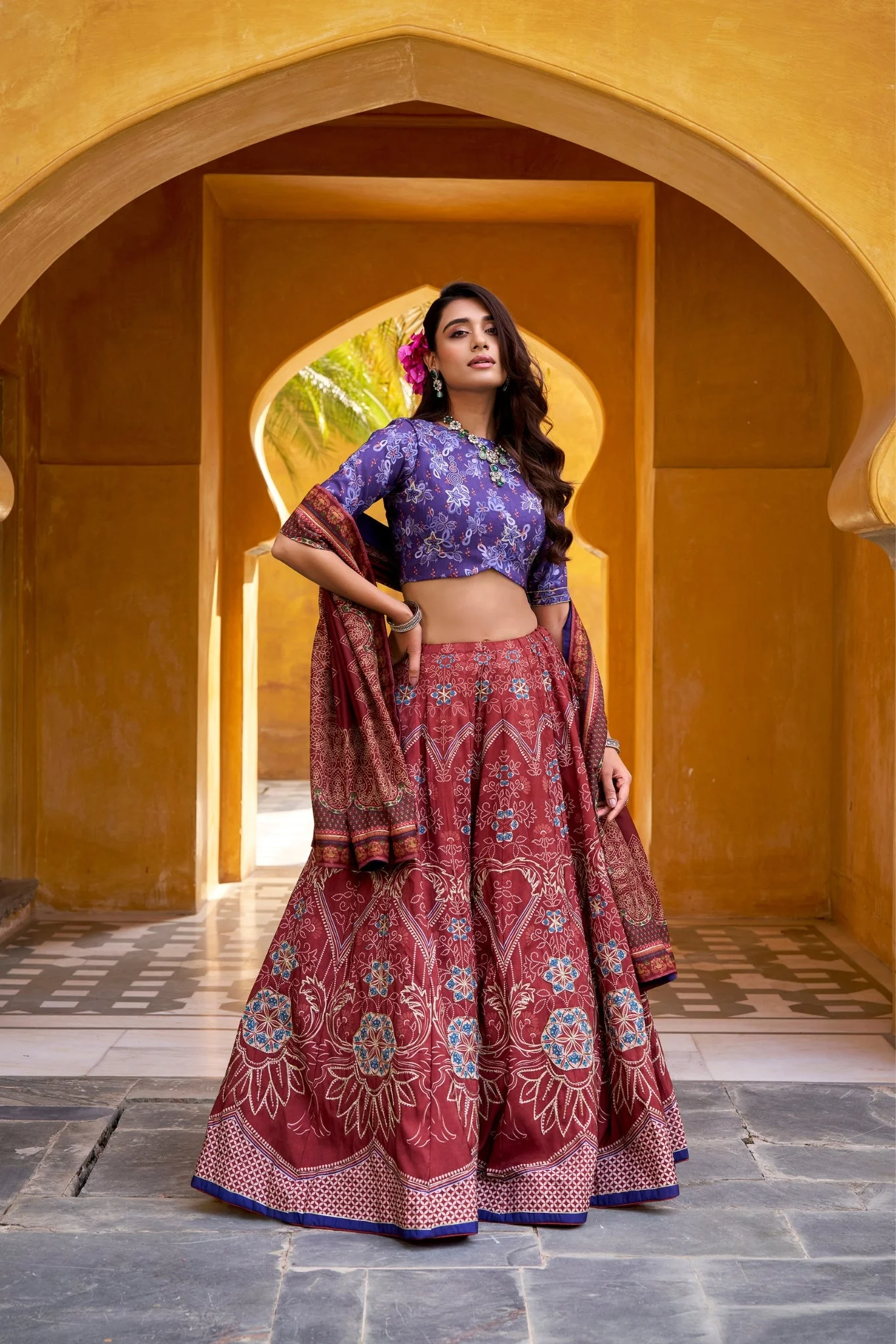 Vaishali Silk Printed With Beads Work & Gotta Patti Lace Designer Lehenga Set - Image 12