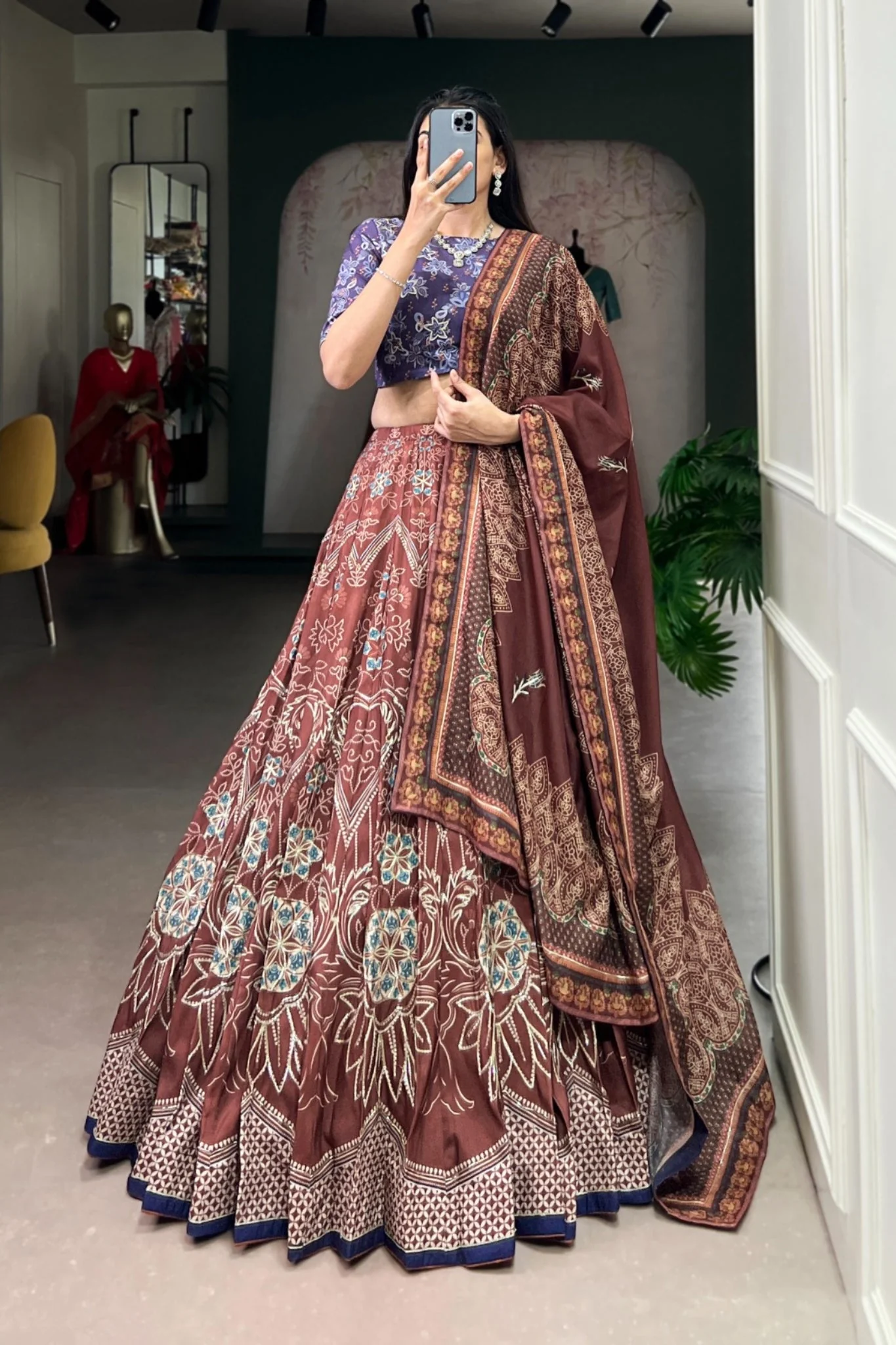 Vaishali Silk Printed With Beads Work & Gotta Patti Lace Designer Lehenga Set - Image 15
