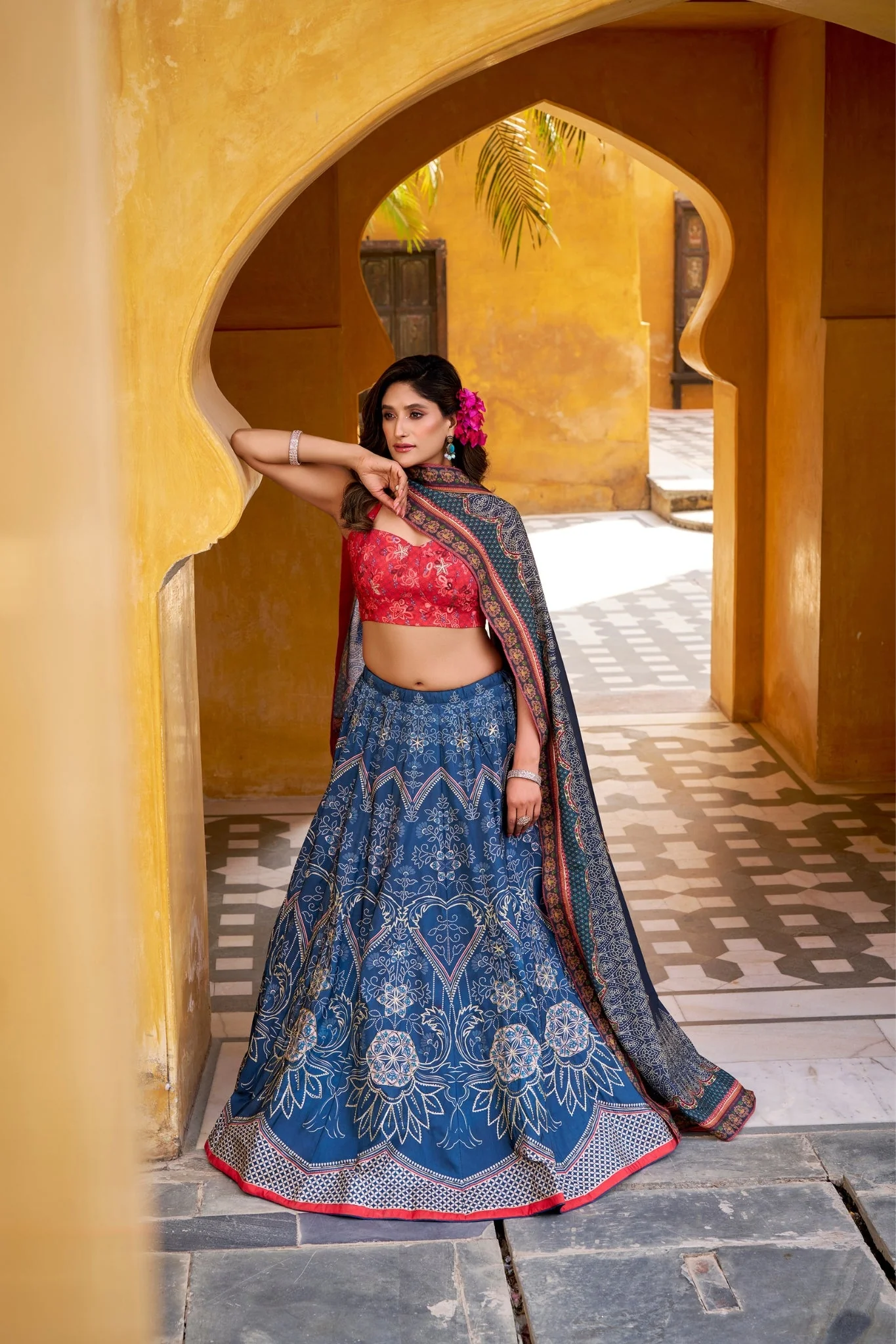 Vaishali Silk Printed With Beads Work & Gotta Patti Lace Designer Lehenga Set - Image 19
