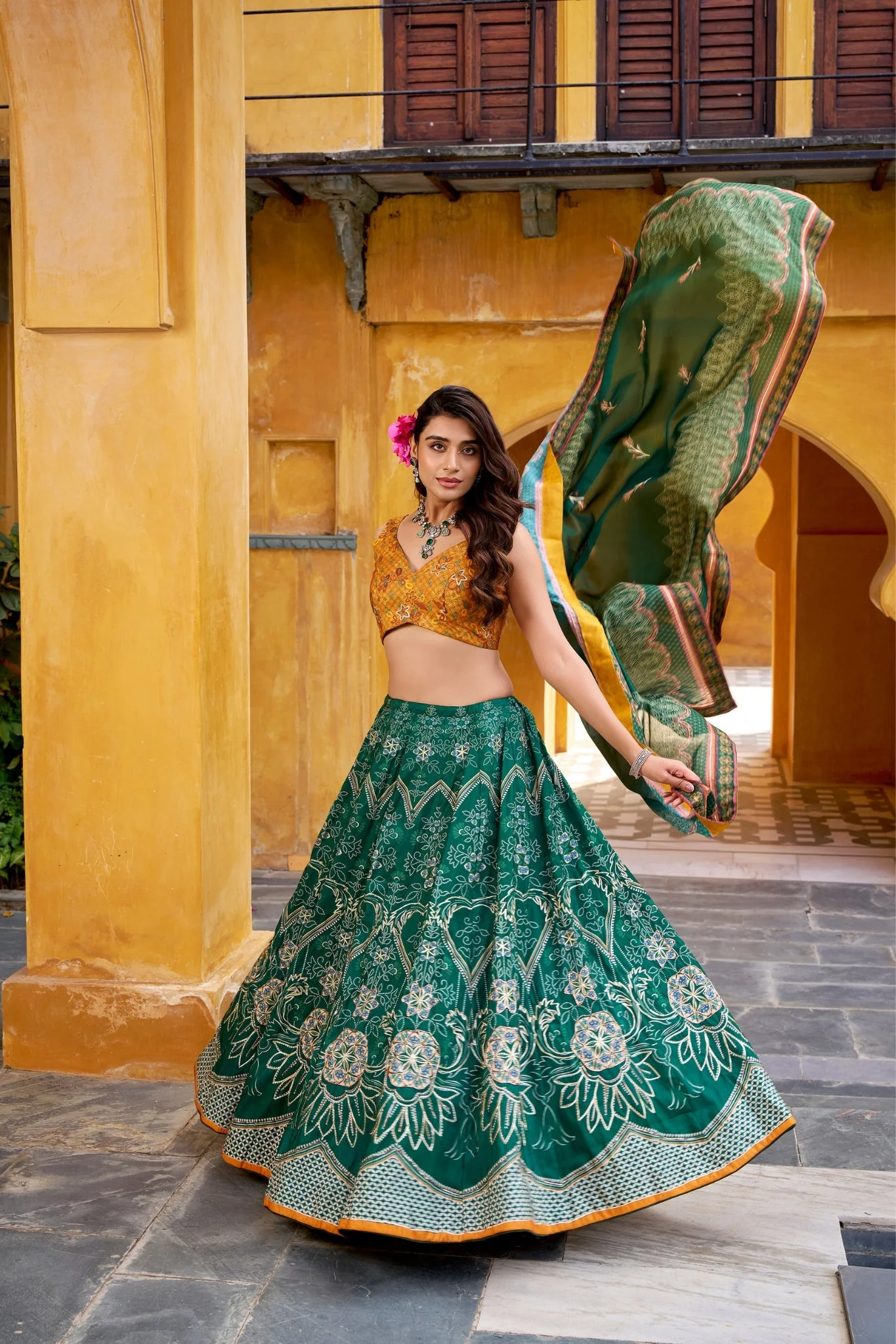 Vaishali Silk Printed With Beads Work & Gotta Patti Lace Designer Lehenga Set - Image 3