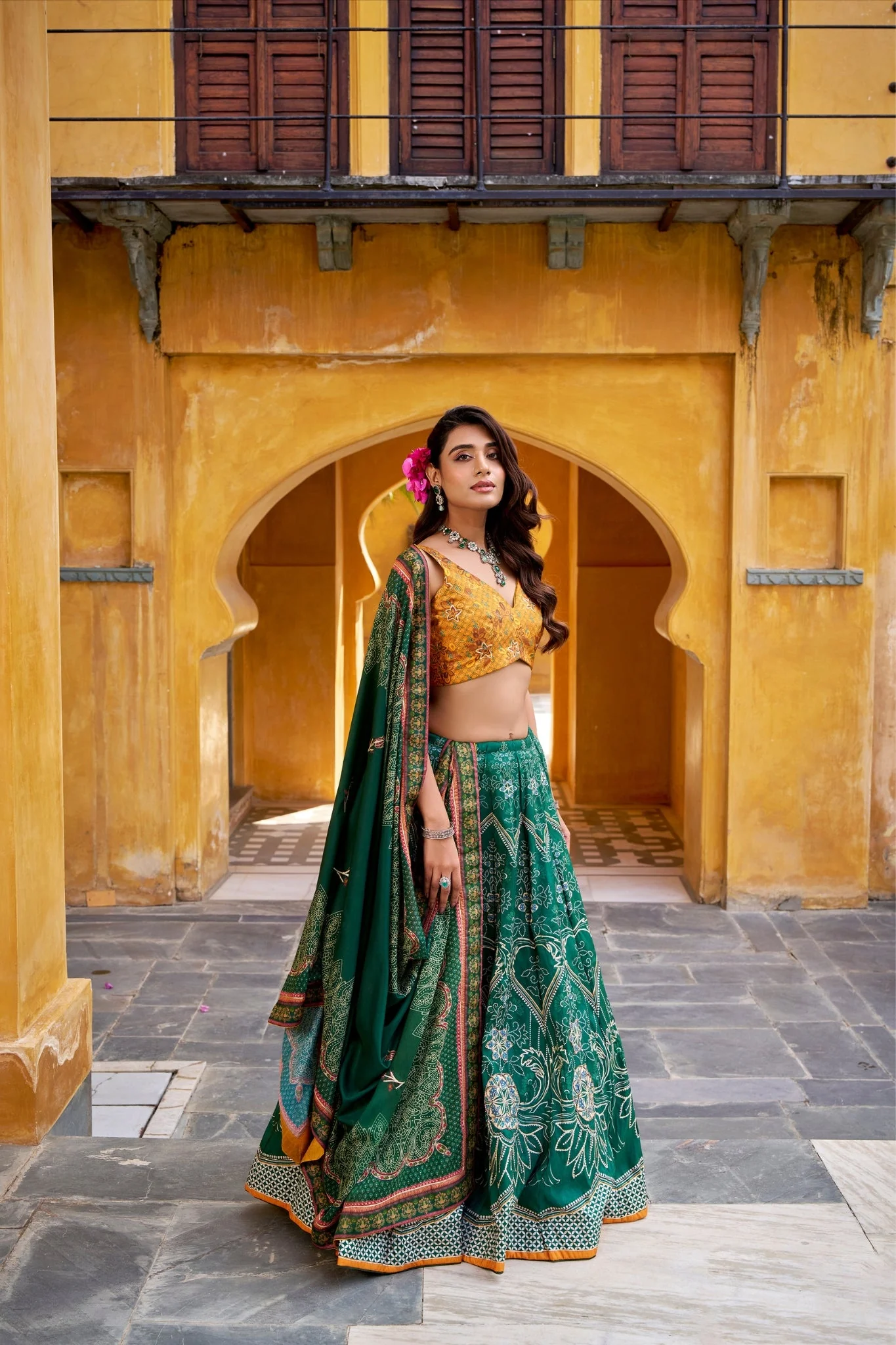 Vaishali Silk Printed With Beads Work & Gotta Patti Lace Designer Lehenga Set - Image 4