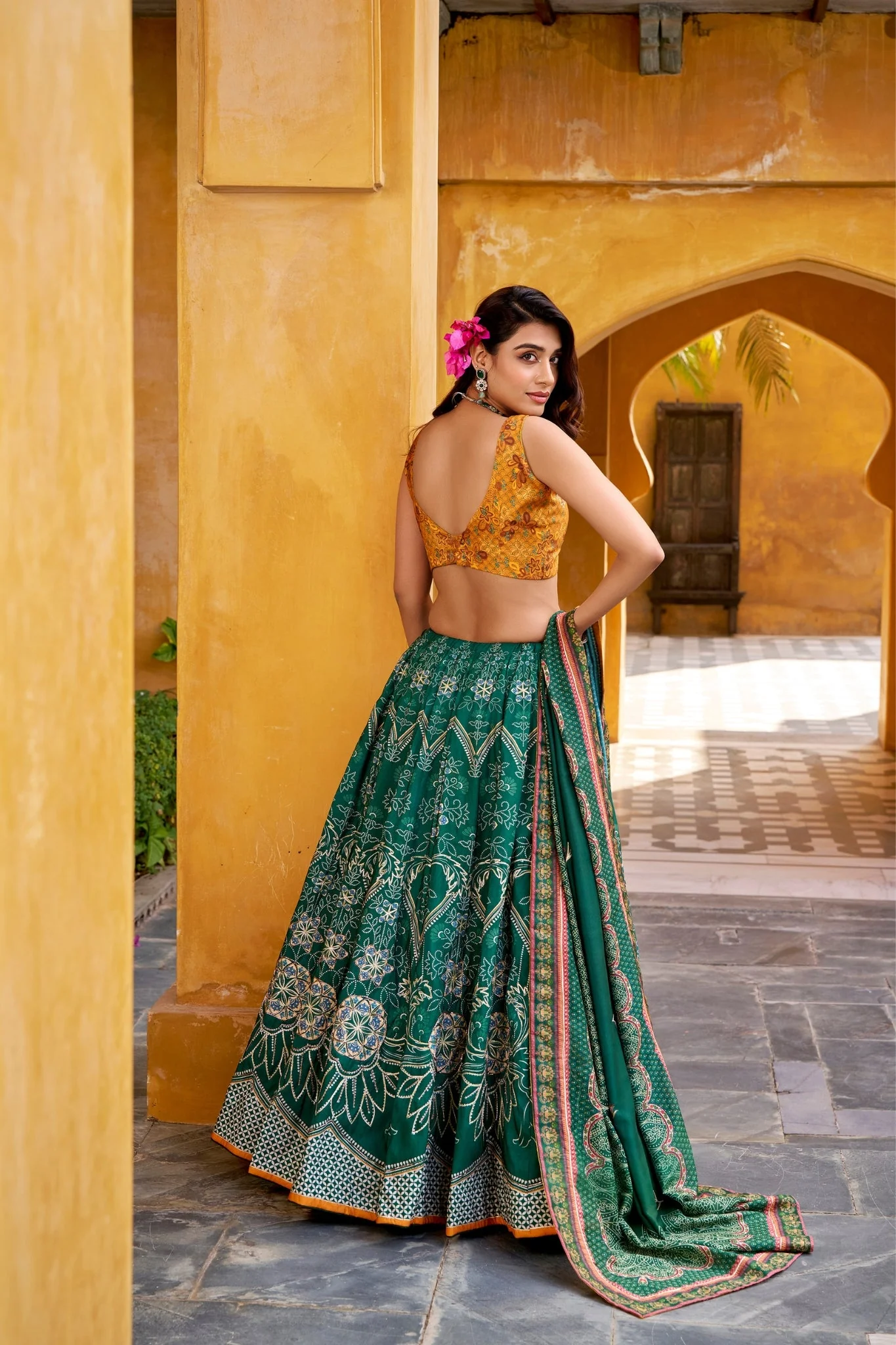 Vaishali Silk Printed With Beads Work & Gotta Patti Lace Designer Lehenga Set - Image 5