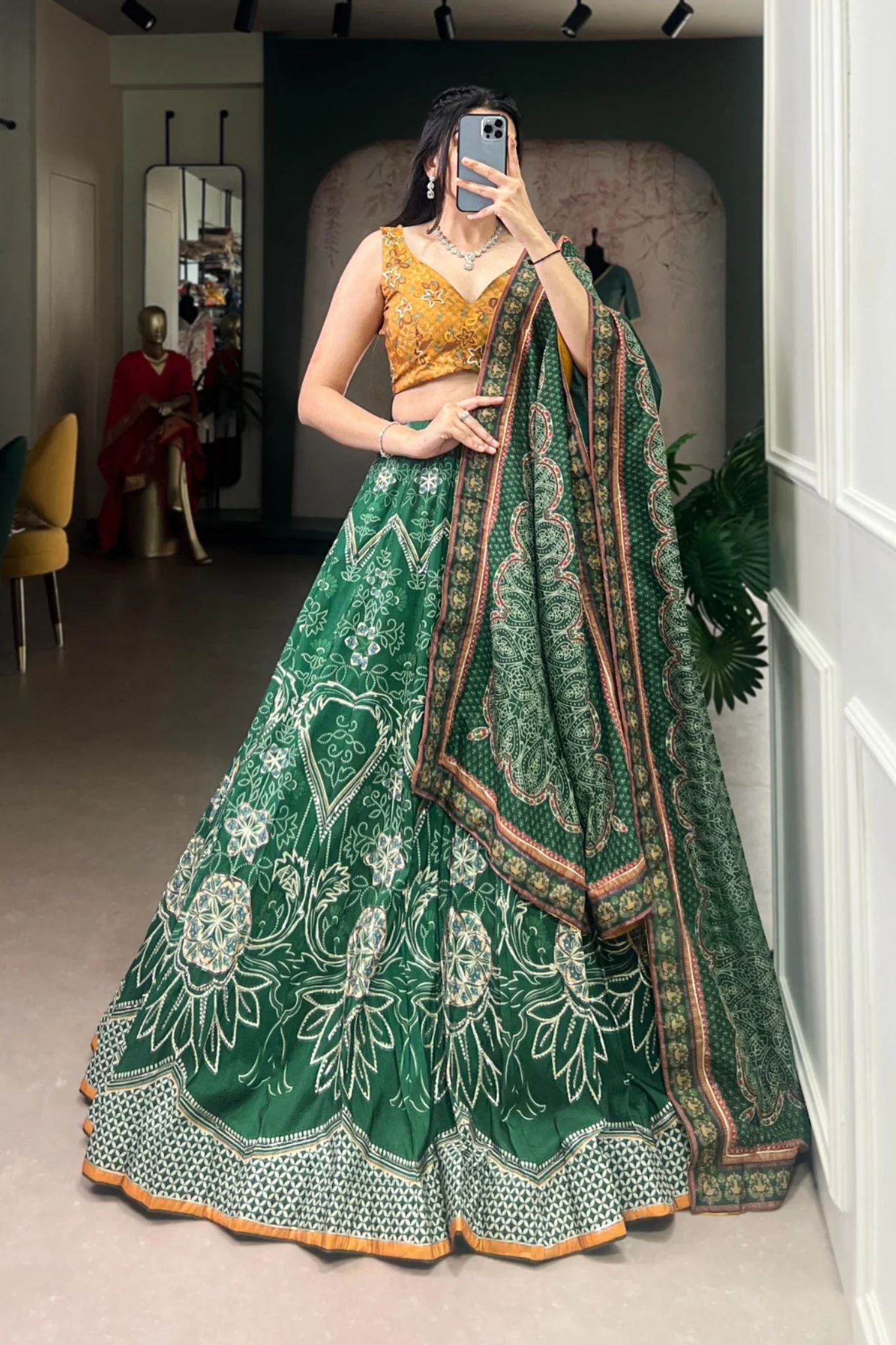 Vaishali Silk Printed With Beads Work & Gotta Patti Lace Designer Lehenga Set - Image 6