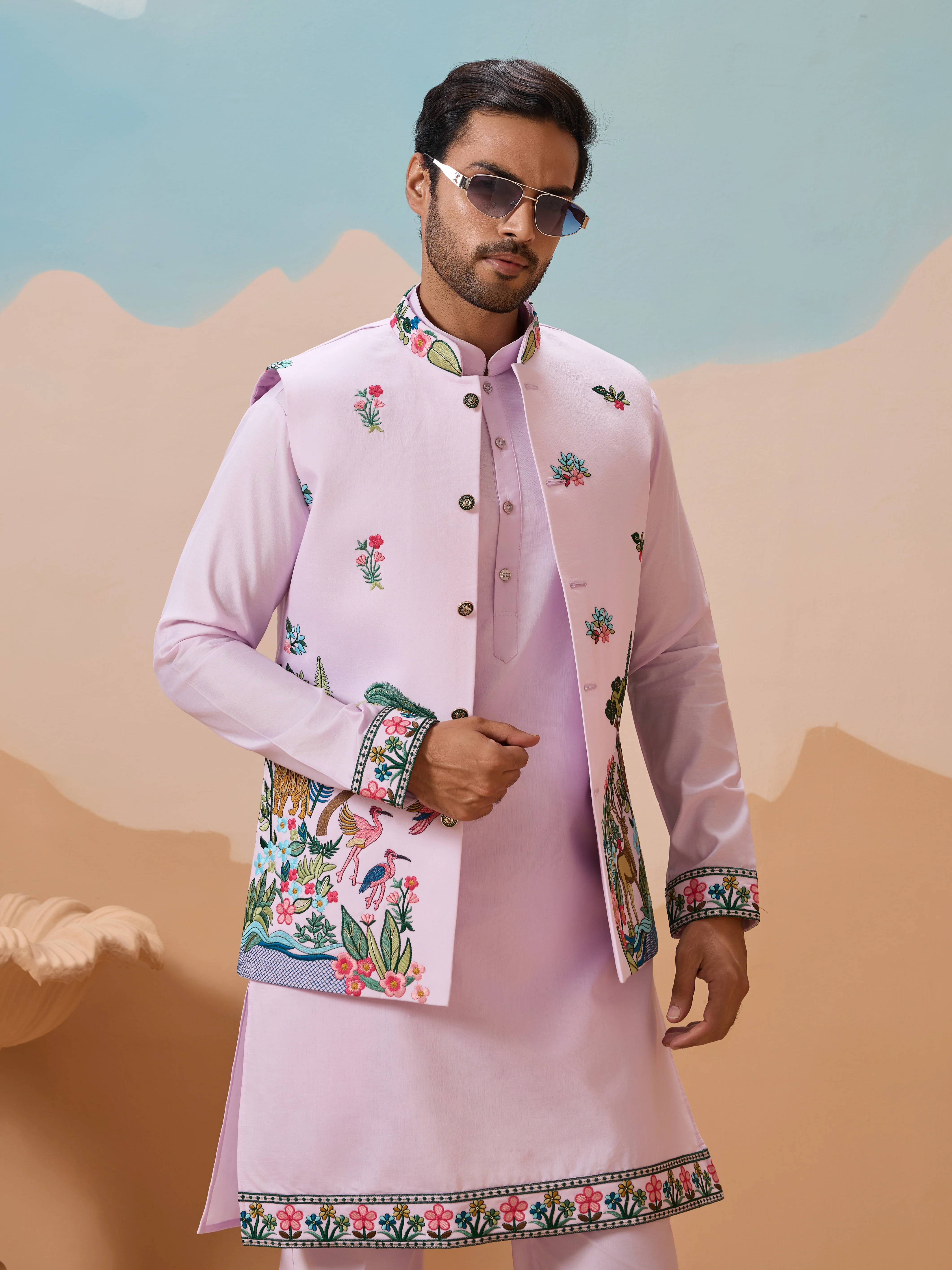 Vantara Design Luxury Lavender Mens Wear Koti Kurta - Image 2