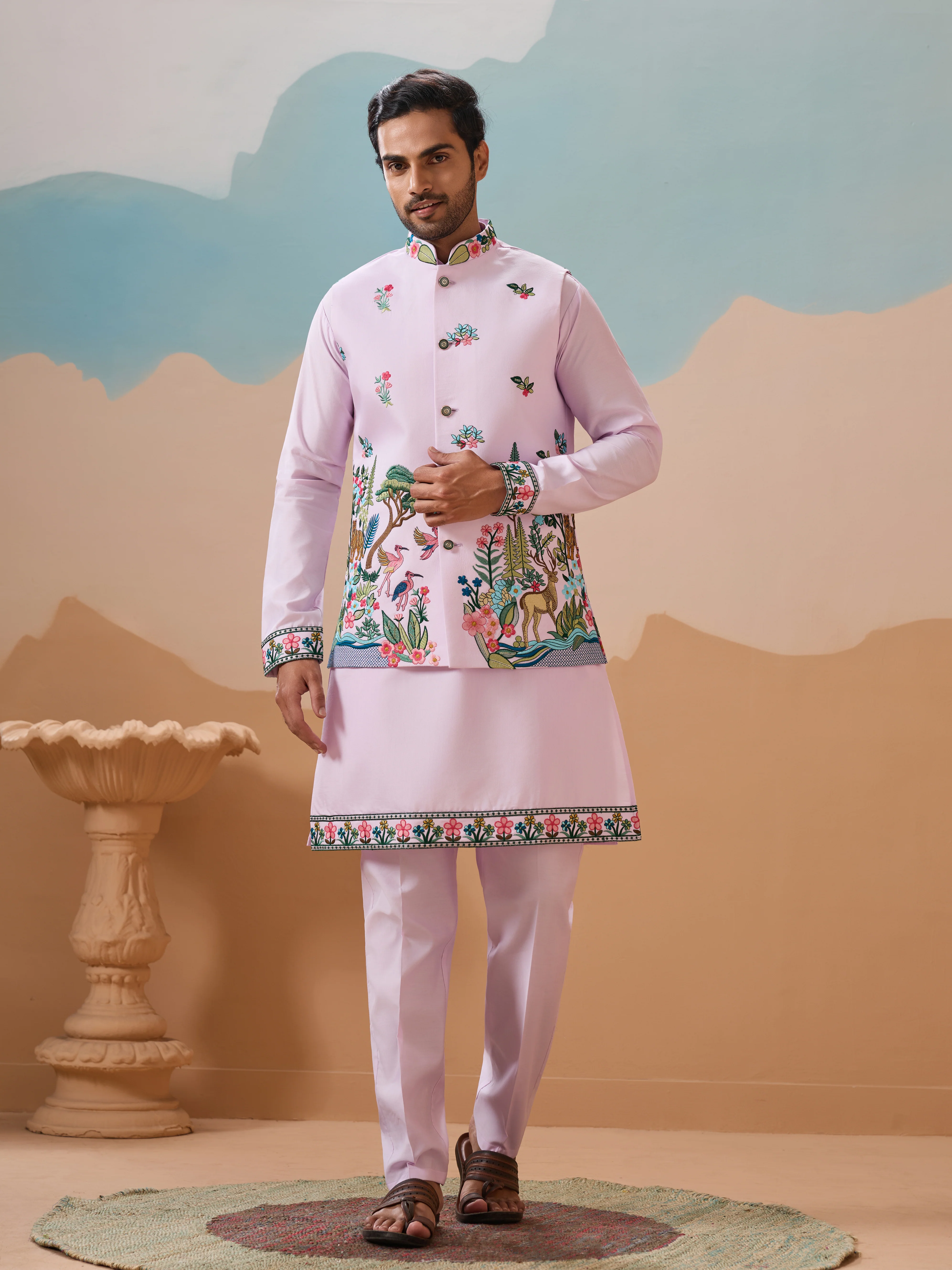 Vantara Design Luxury Lavender Mens Wear Koti Kurta - Image 3