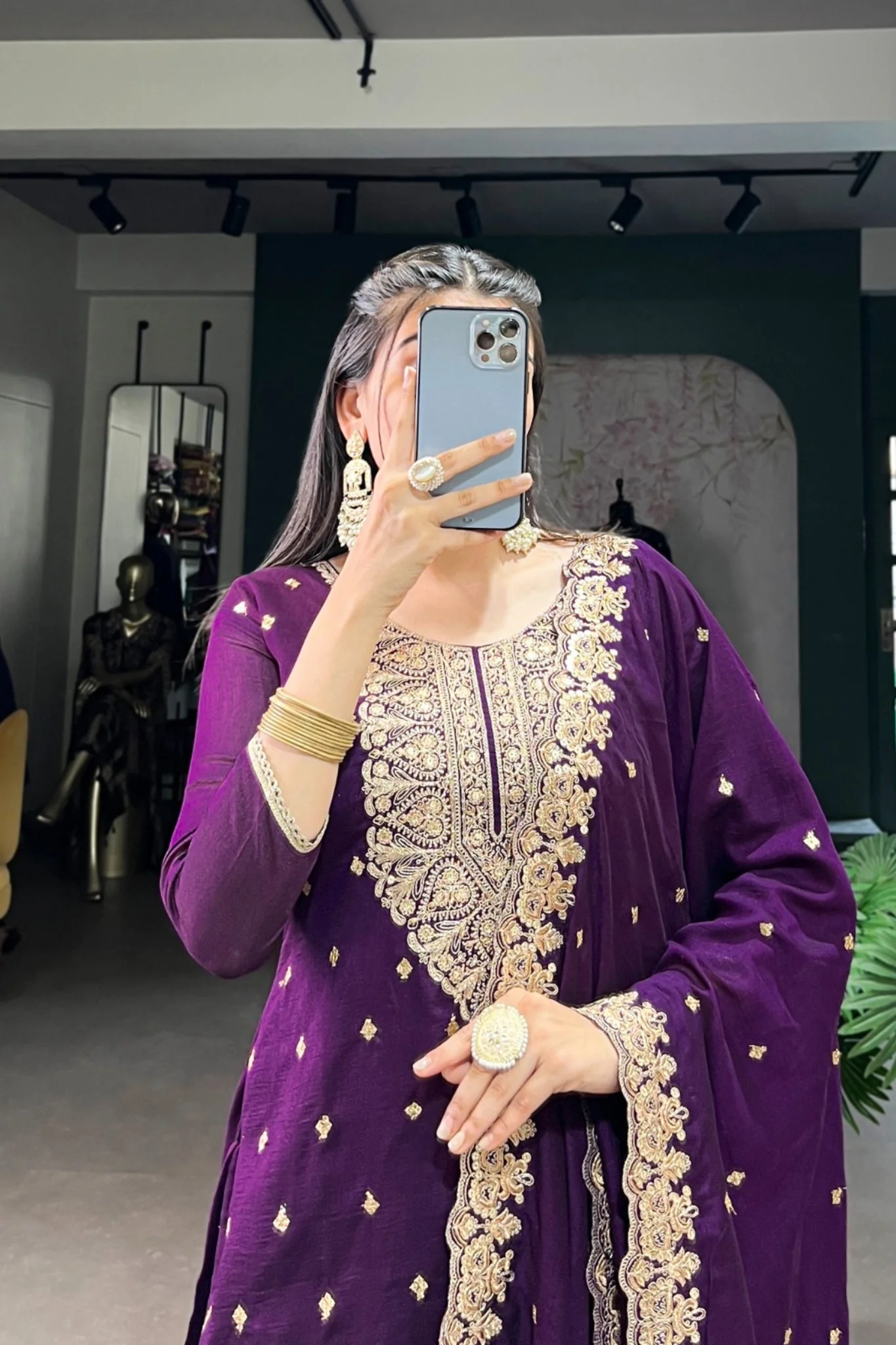 Vichitra Silk Embroidered Kurta With Dupatta & Bottom - Image 4