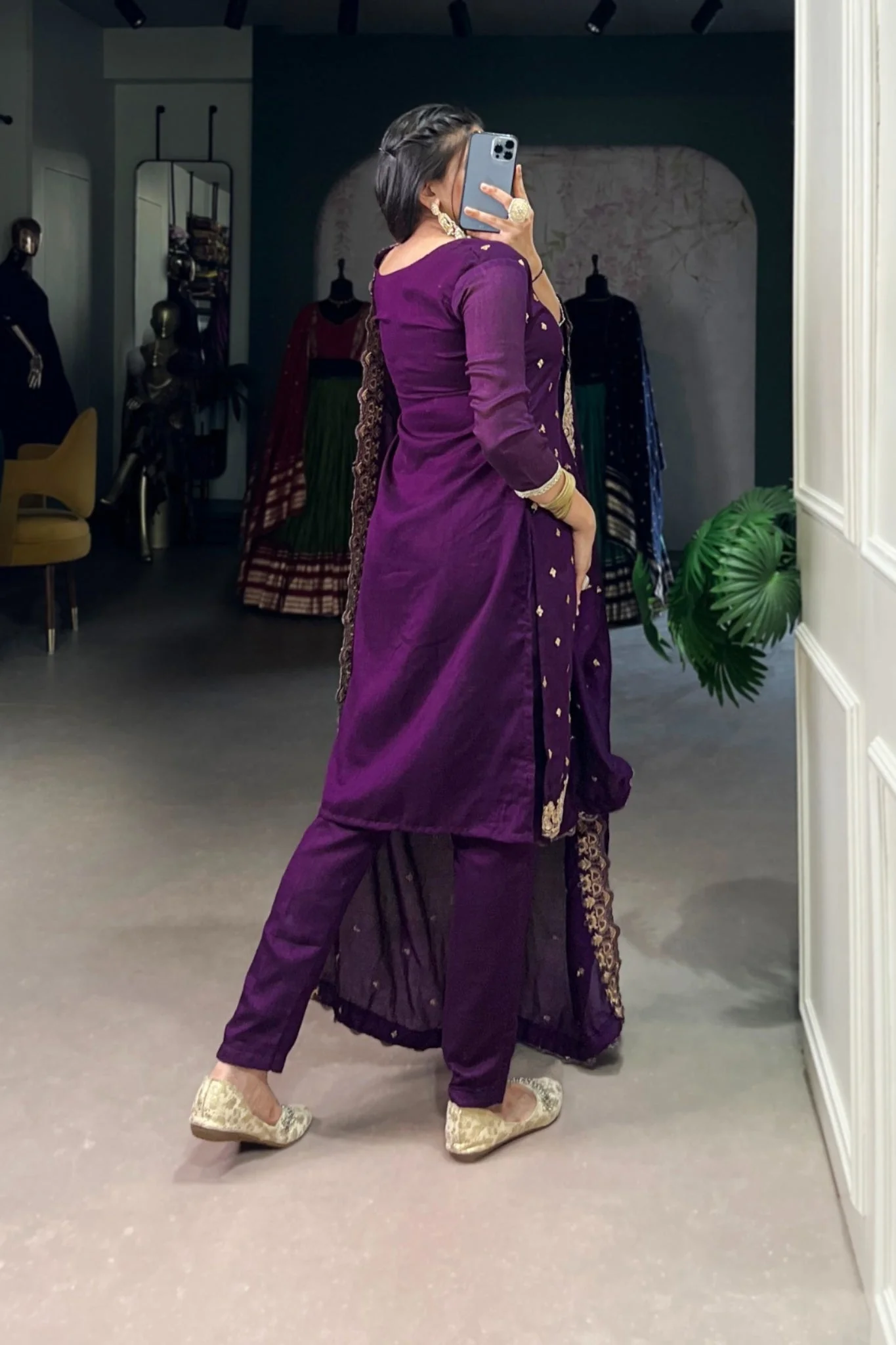 Vichitra Silk Embroidered Kurta With Dupatta & Bottom - Image 5
