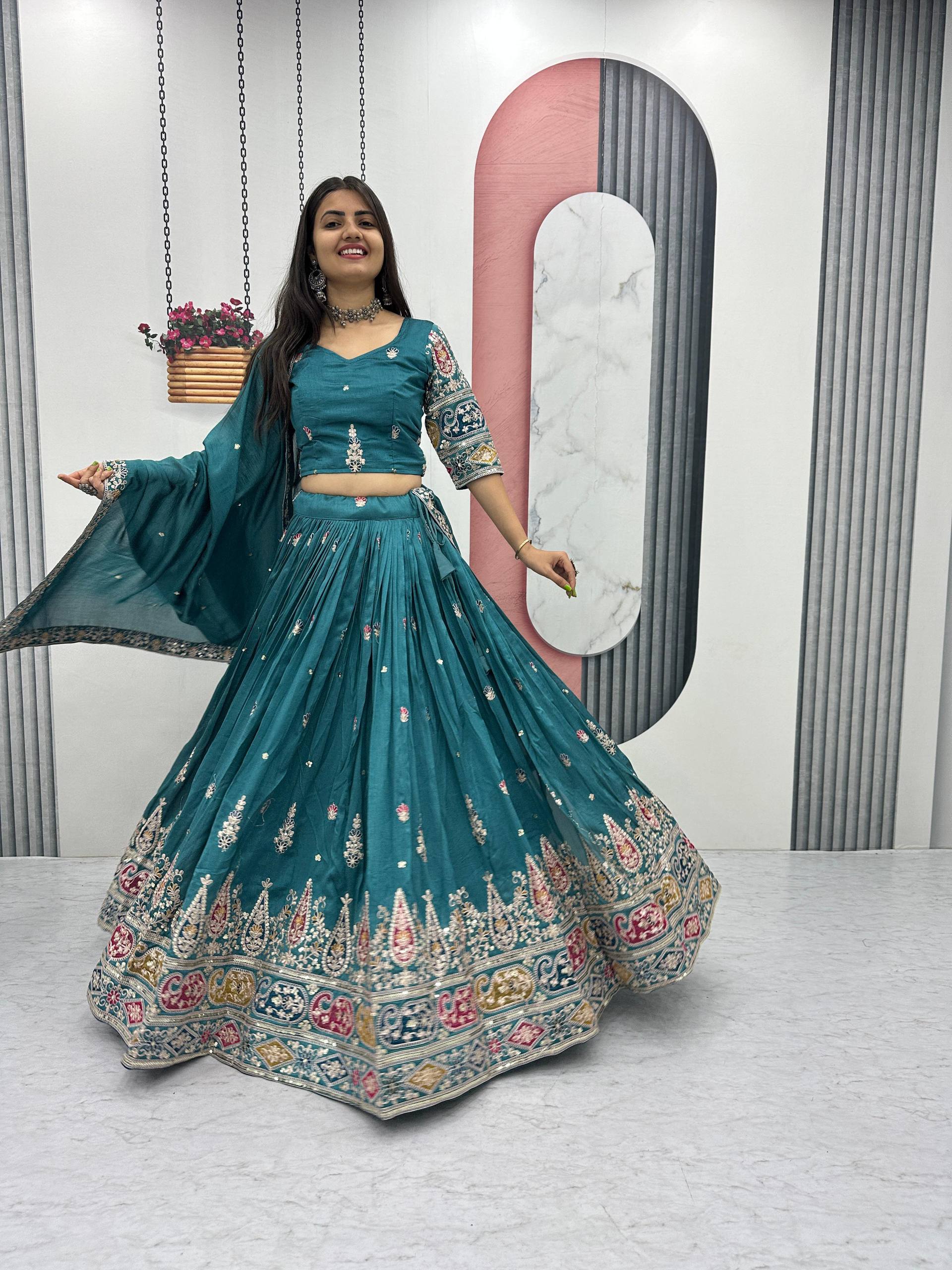 Vichitra Silk Lehenga Set with Sequin and Thread Detailing - Image 11