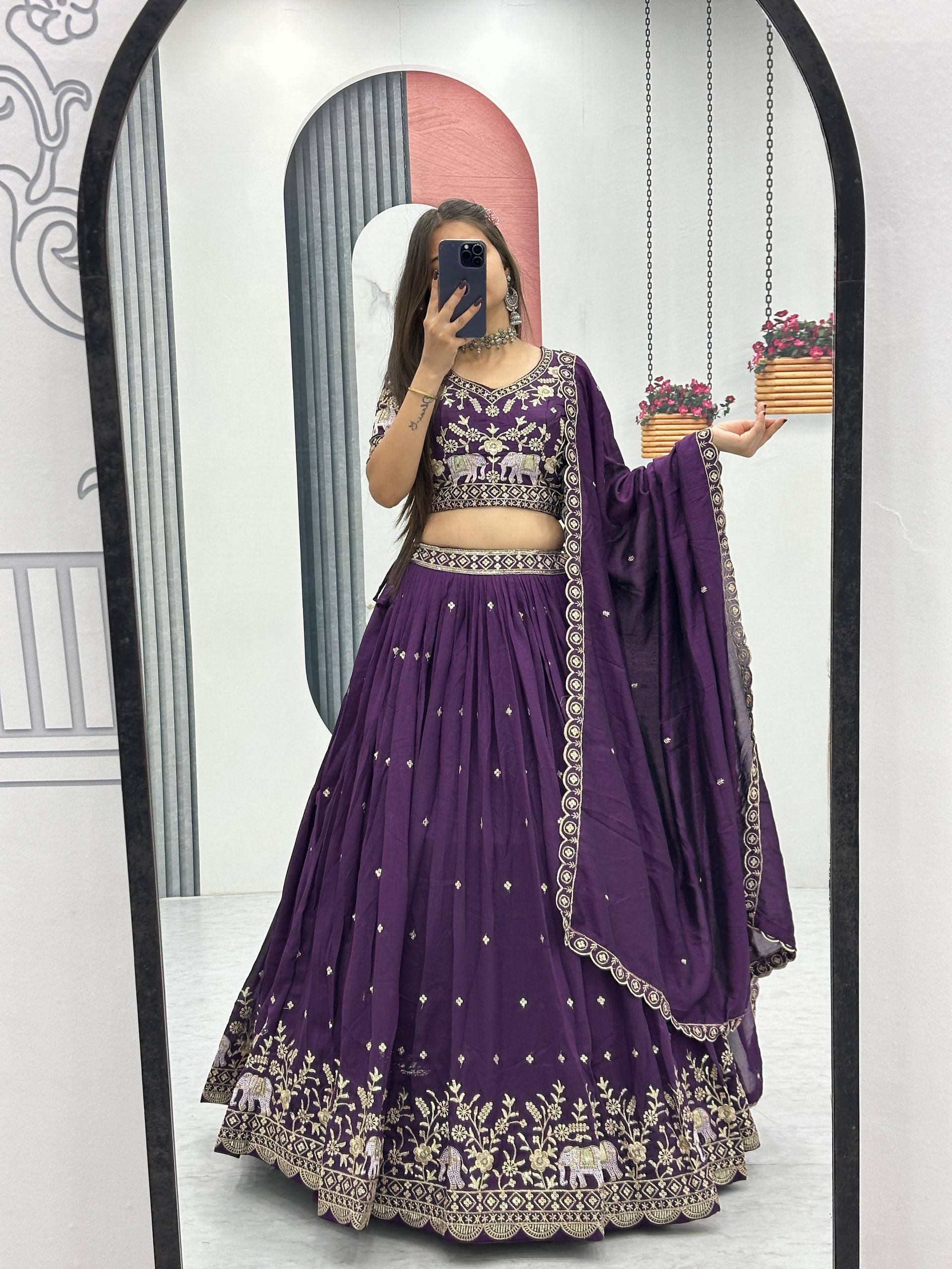 Pure Vichitra Silk Heavy Embroidered Lehenga Set with Dupatta - Image 12