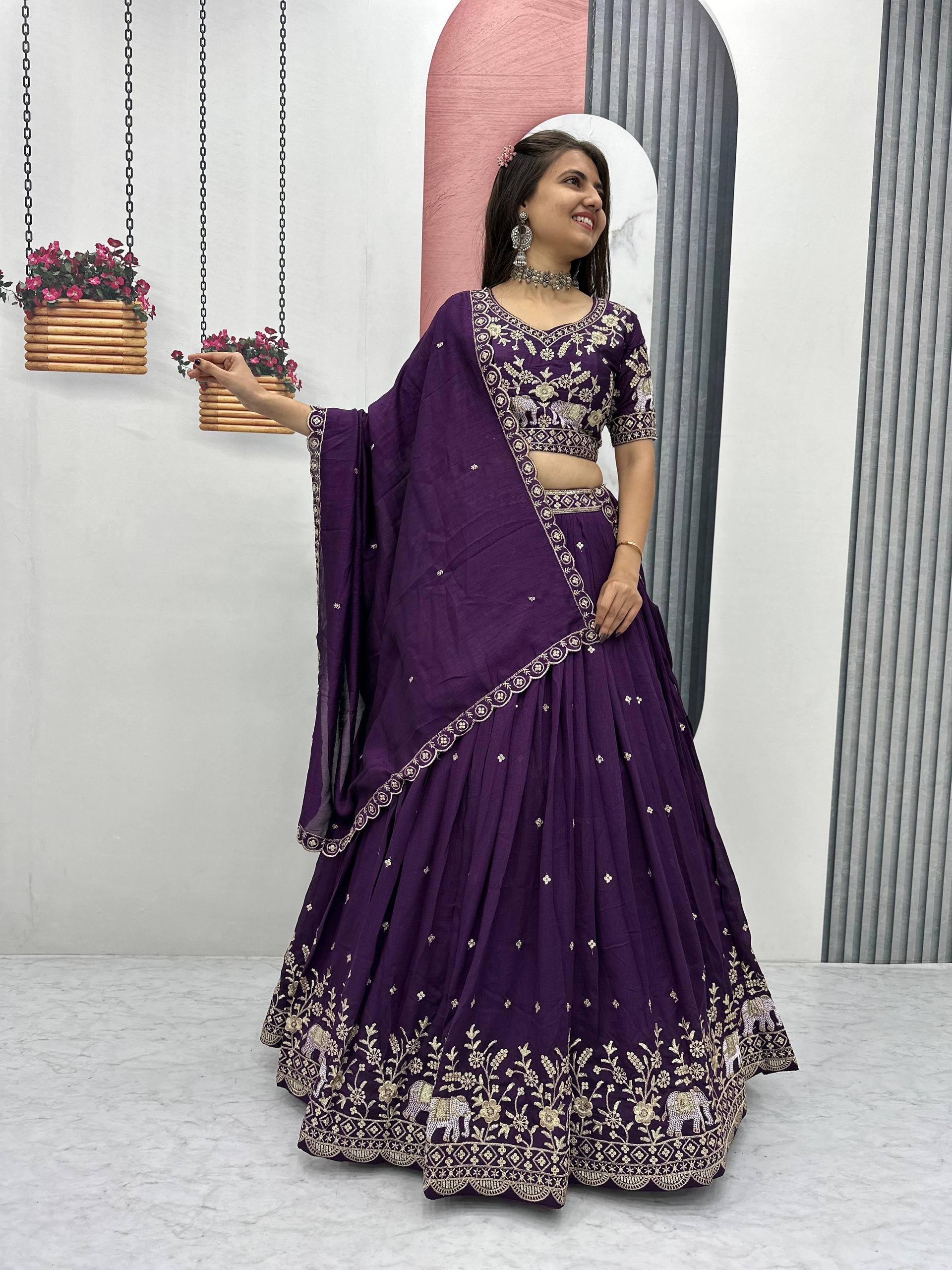 Pure Vichitra Silk Heavy Embroidered Lehenga Set with Dupatta - Image 13