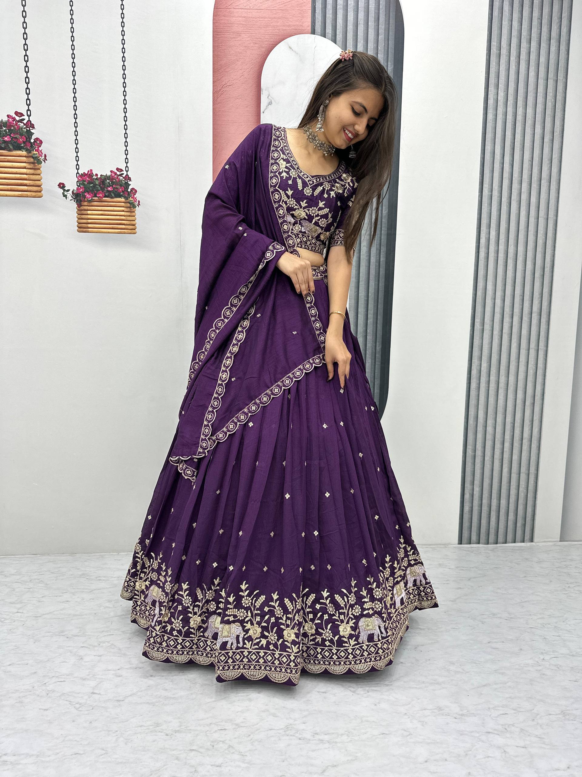 Pure Vichitra Silk Heavy Embroidered Lehenga Set with Dupatta - Image 14