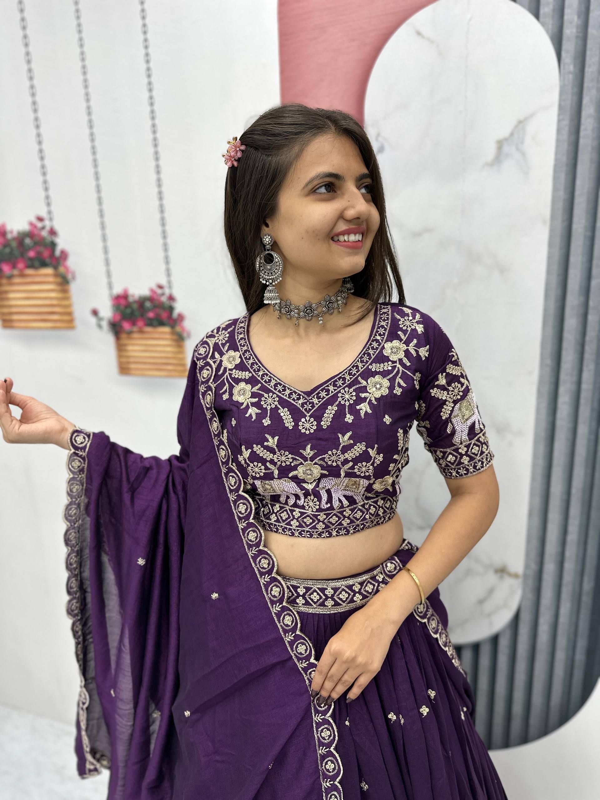Pure Vichitra Silk Heavy Embroidered Lehenga Set with Dupatta - Image 15