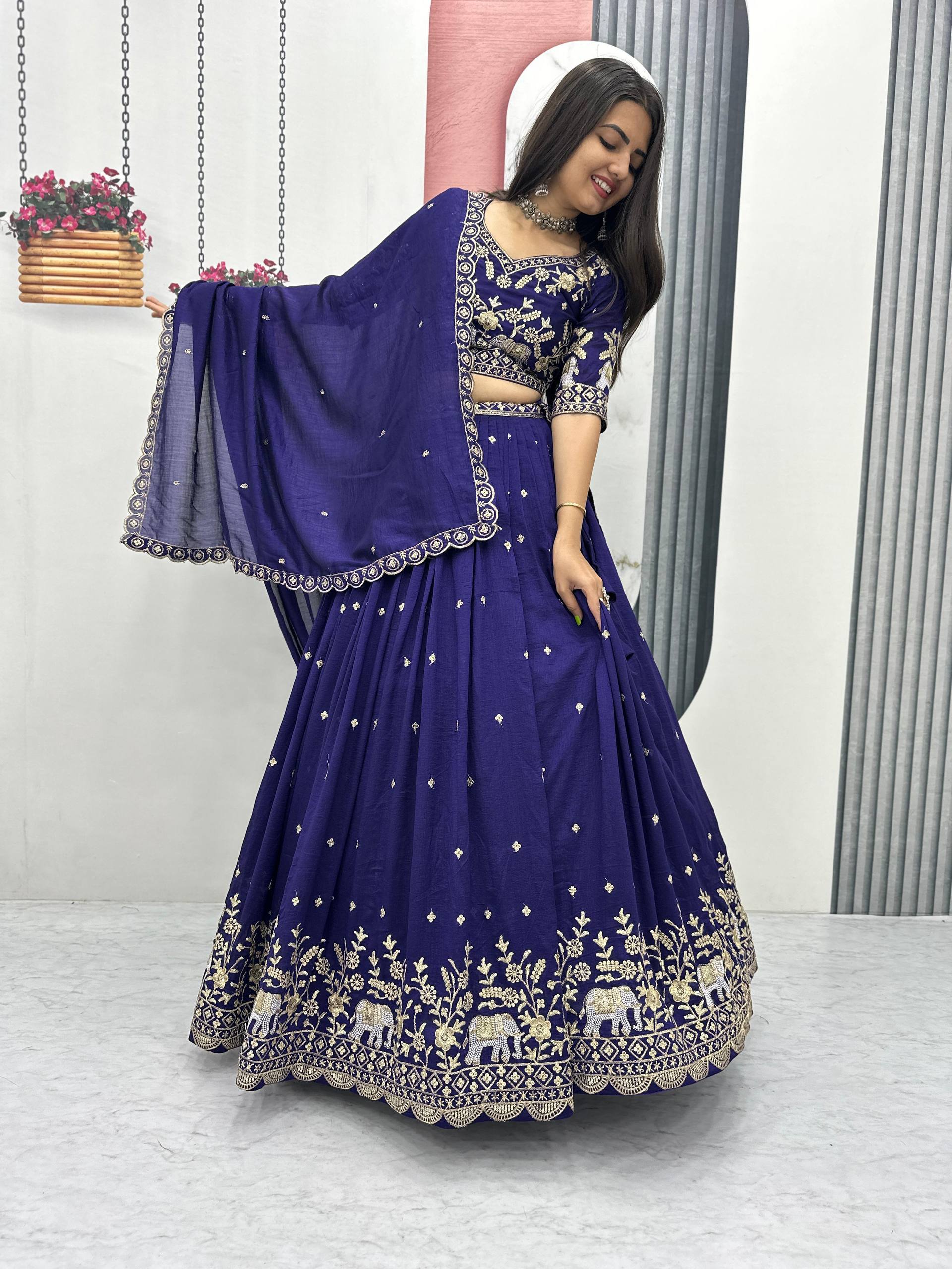 Pure Vichitra Silk Heavy Embroidered Lehenga Set with Dupatta - Image 16