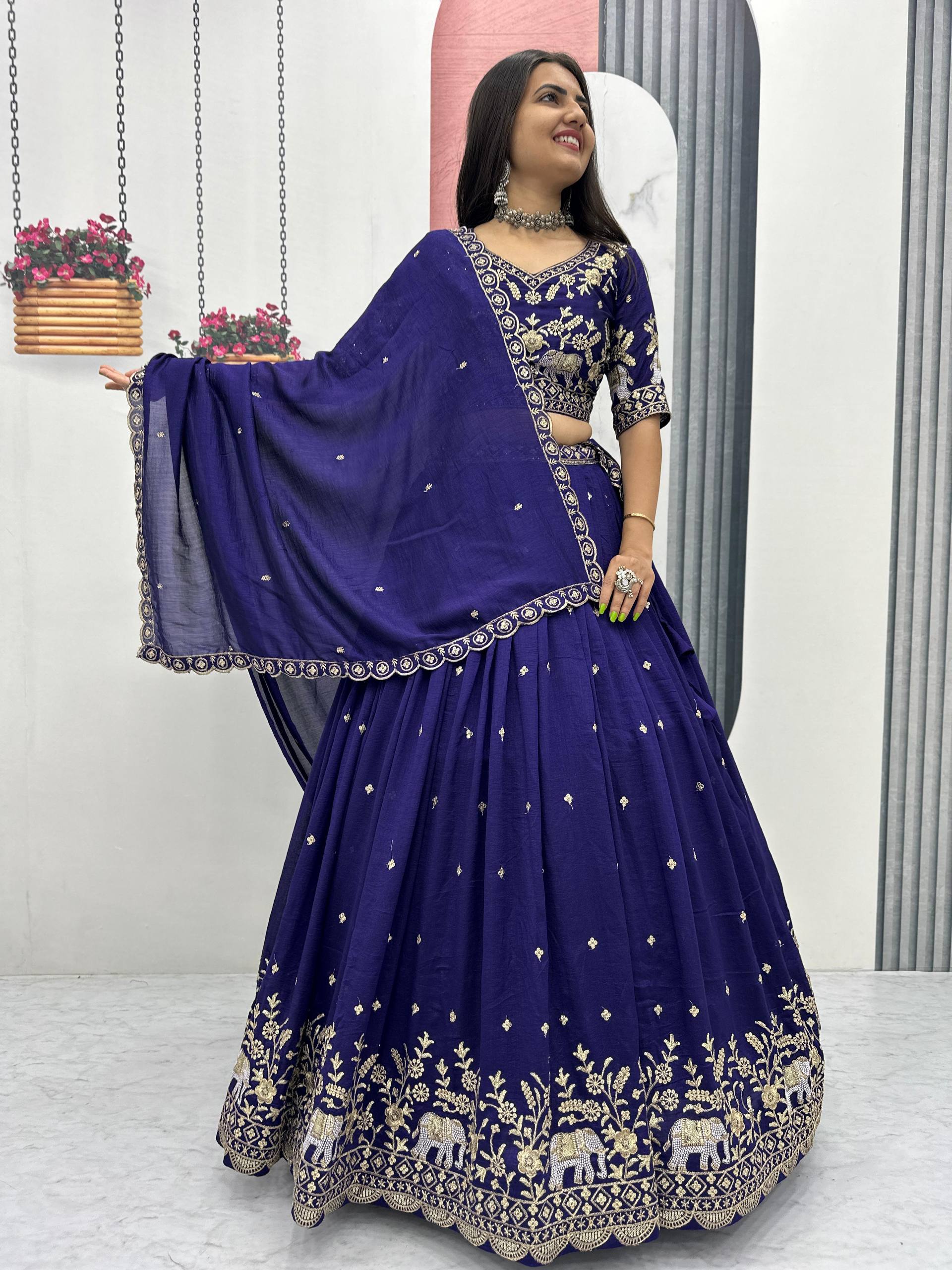 Pure Vichitra Silk Heavy Embroidered Lehenga Set with Dupatta - Image 17