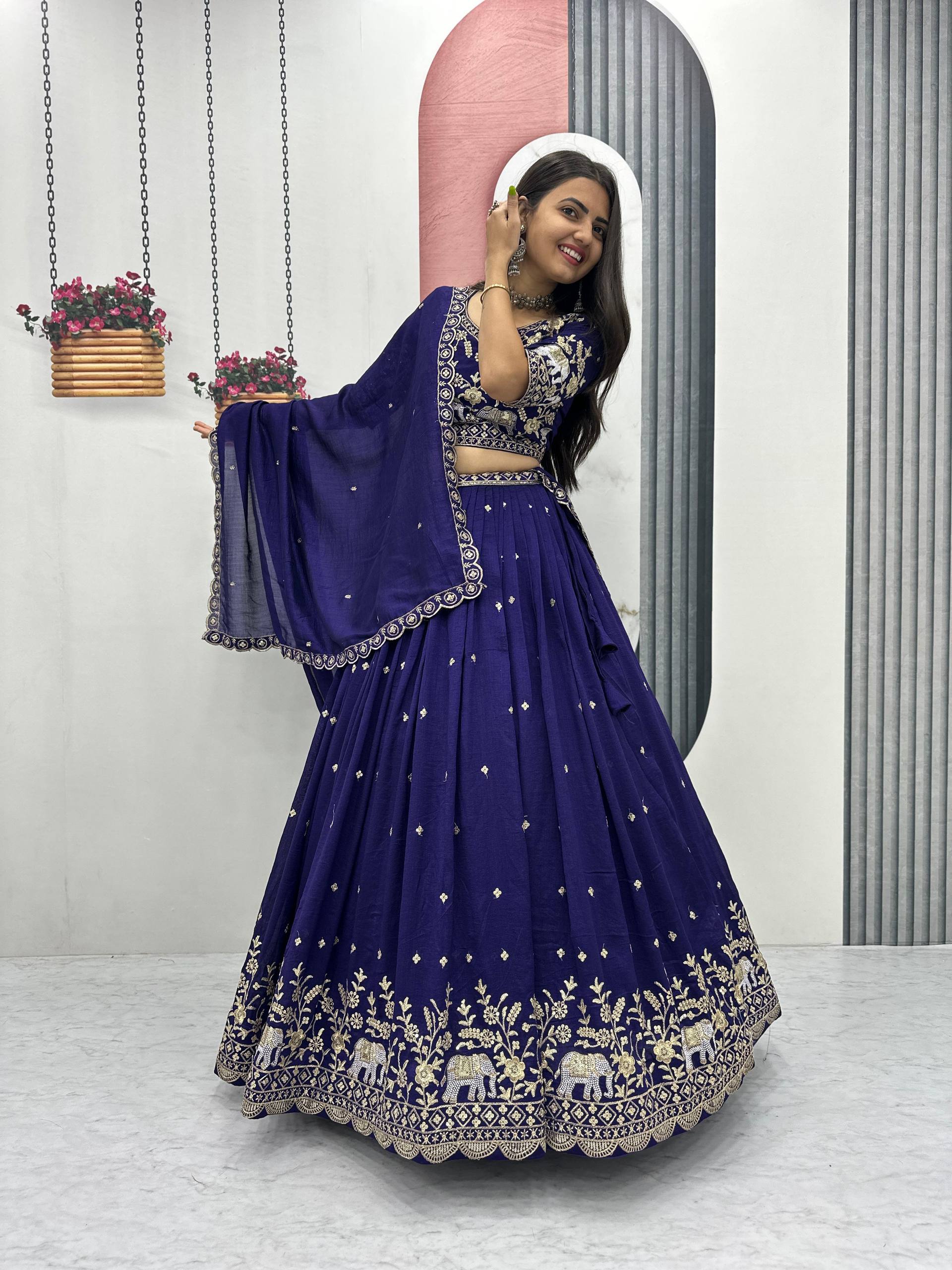 Pure Vichitra Silk Heavy Embroidered Lehenga Set with Dupatta - Image 18