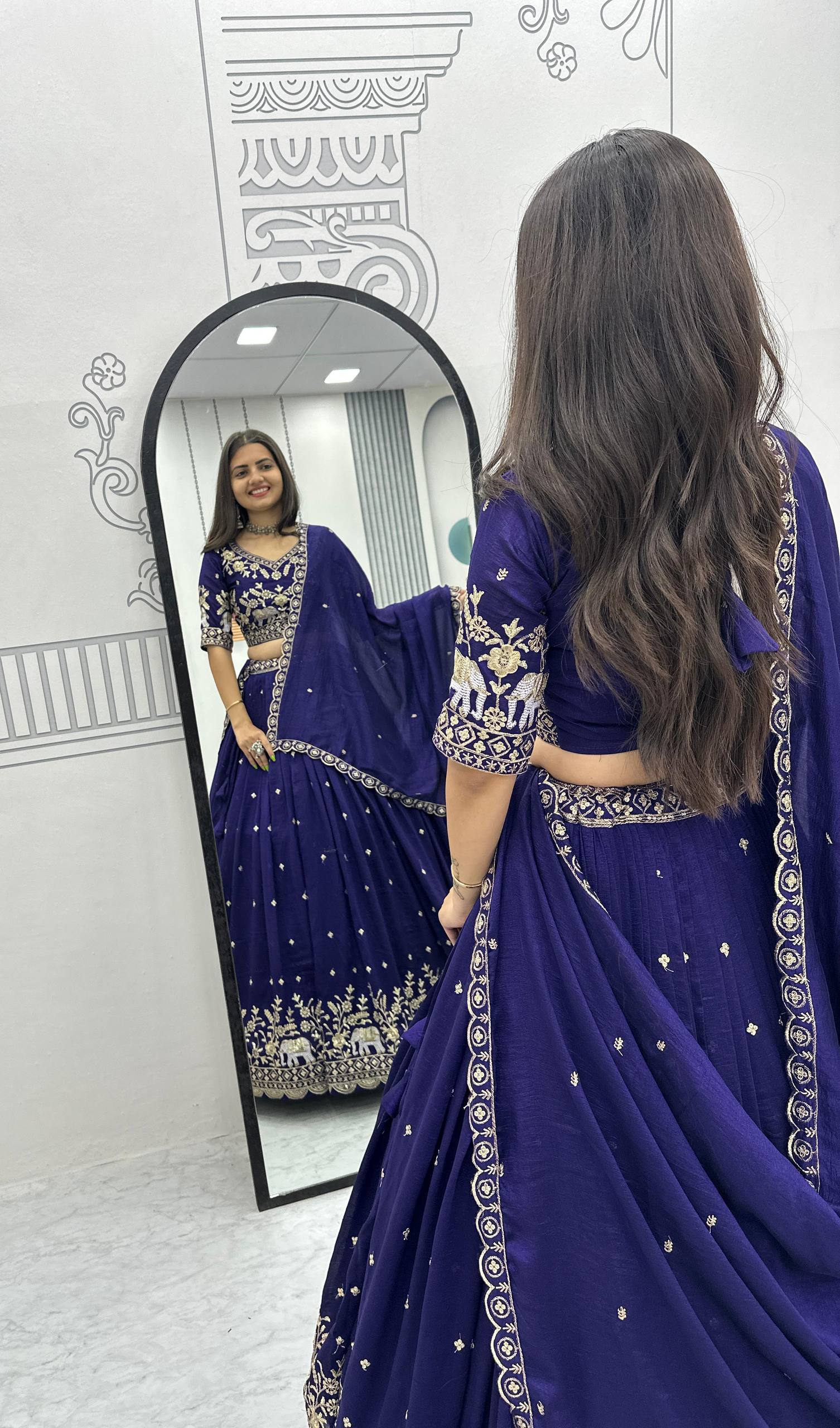 Pure Vichitra Silk Heavy Embroidered Lehenga Set with Dupatta - Image 19