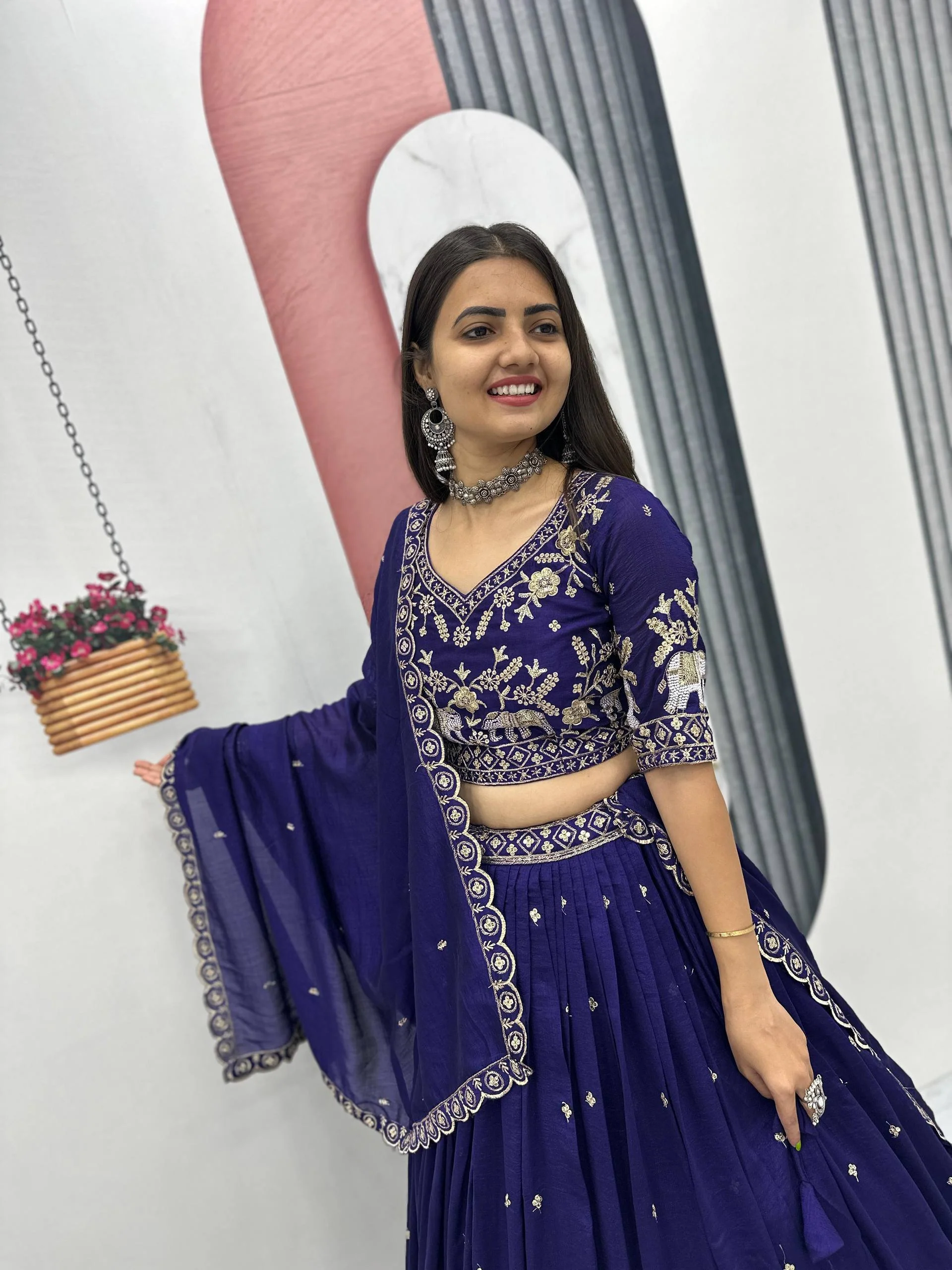 Pure Vichitra Silk Heavy Embroidered Lehenga Set with Dupatta - Image 20