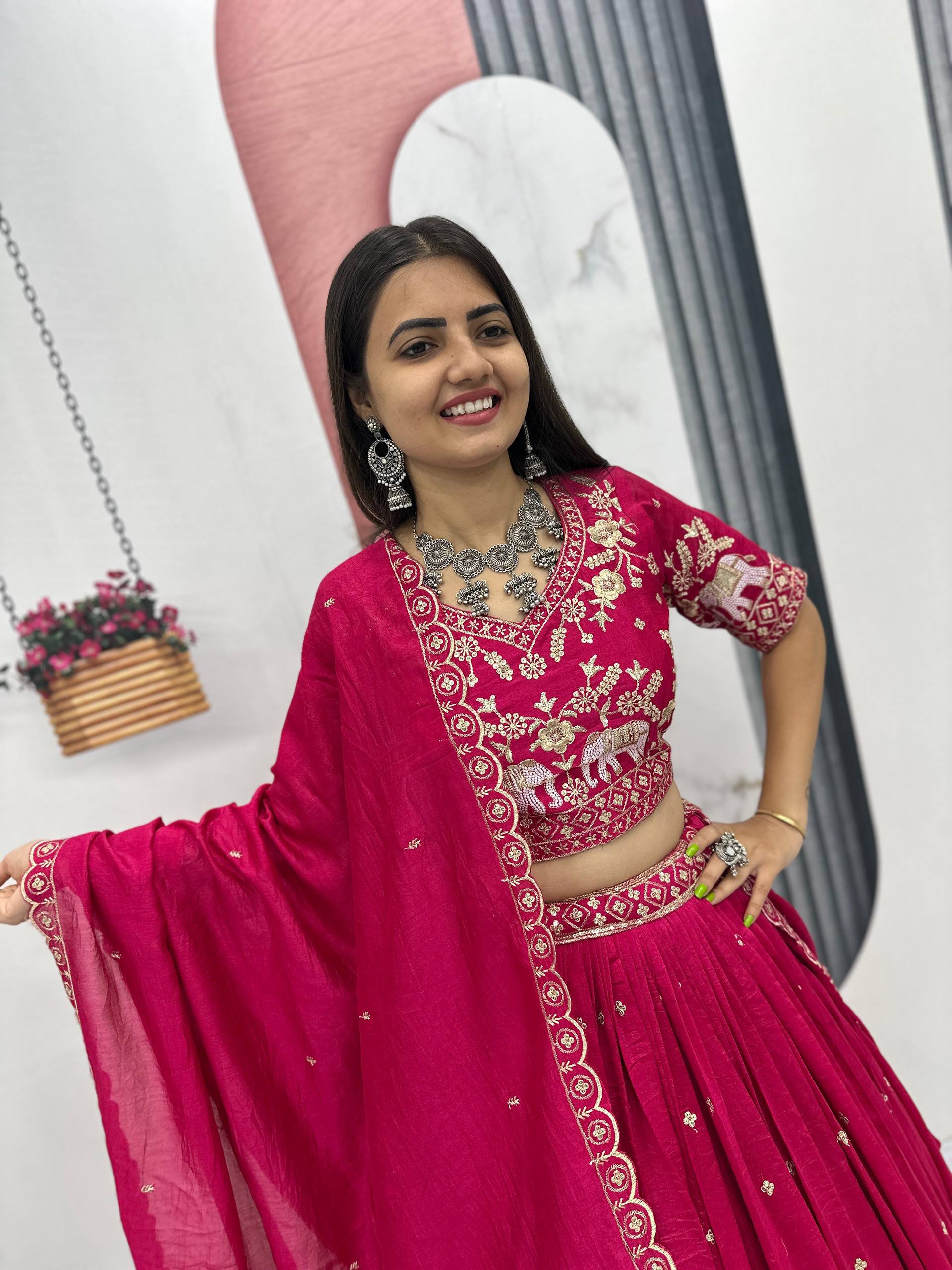 Pure Vichitra Silk Heavy Embroidered Lehenga Set with Dupatta - Image 5