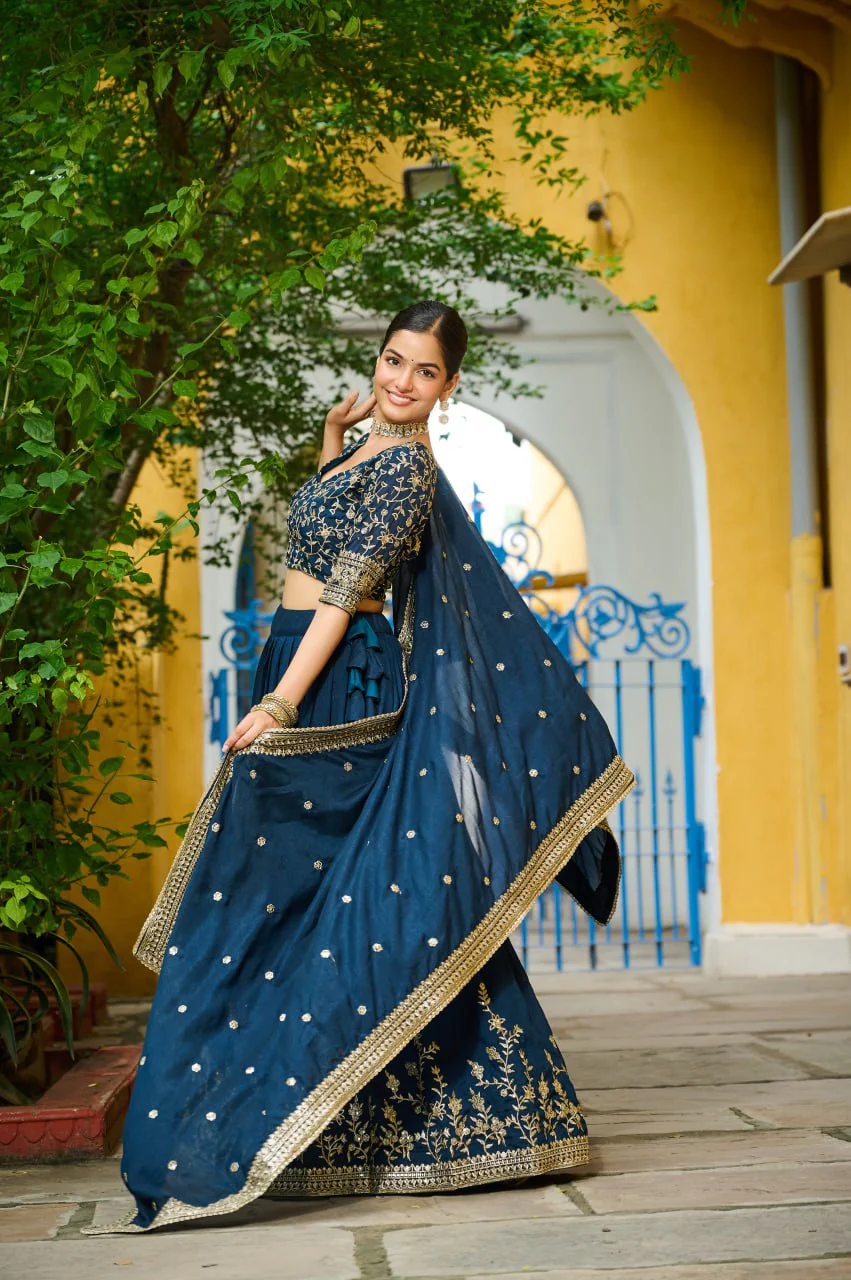 Vichitra Silk With Rich Sequins Embroidered Lehenga Choli With Dupatta - Image 2