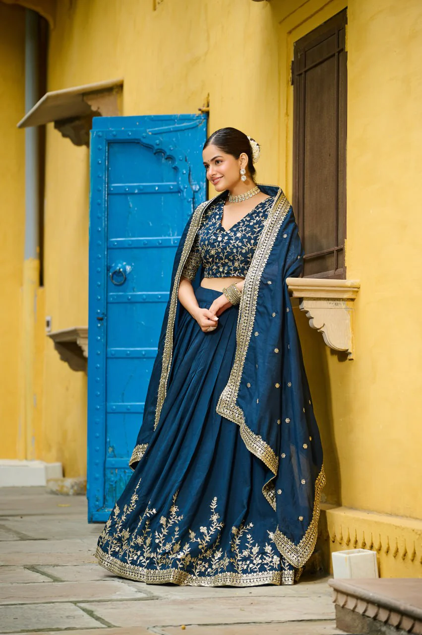 Vichitra Silk With Rich Sequins Embroidered Lehenga Choli With Dupatta - Image 3