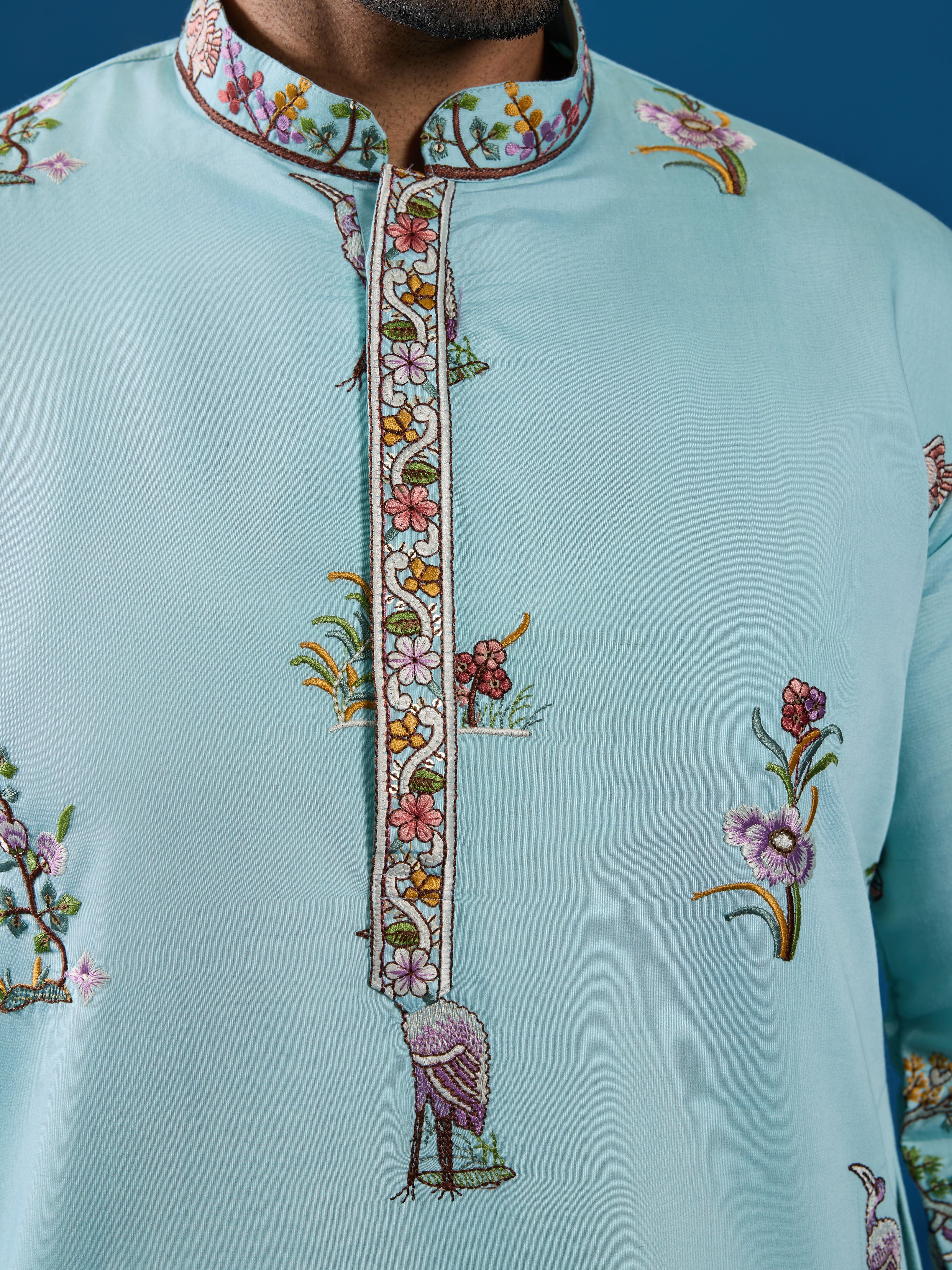 Wedding Celebration Elegant Sky Kurta for Mens Wear - Image 3
