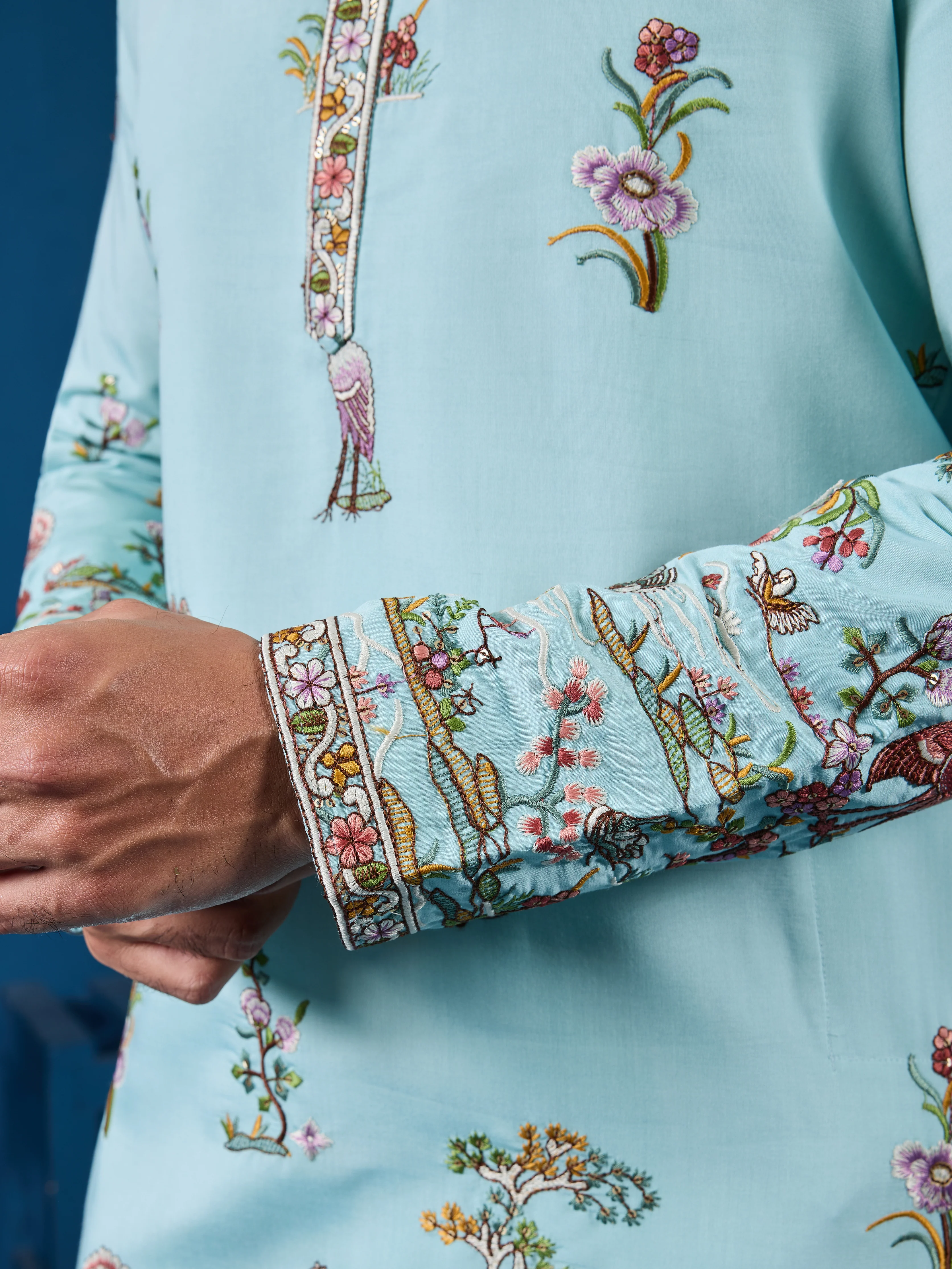 Wedding Celebration Elegant Sky Kurta for Mens Wear - Image 5