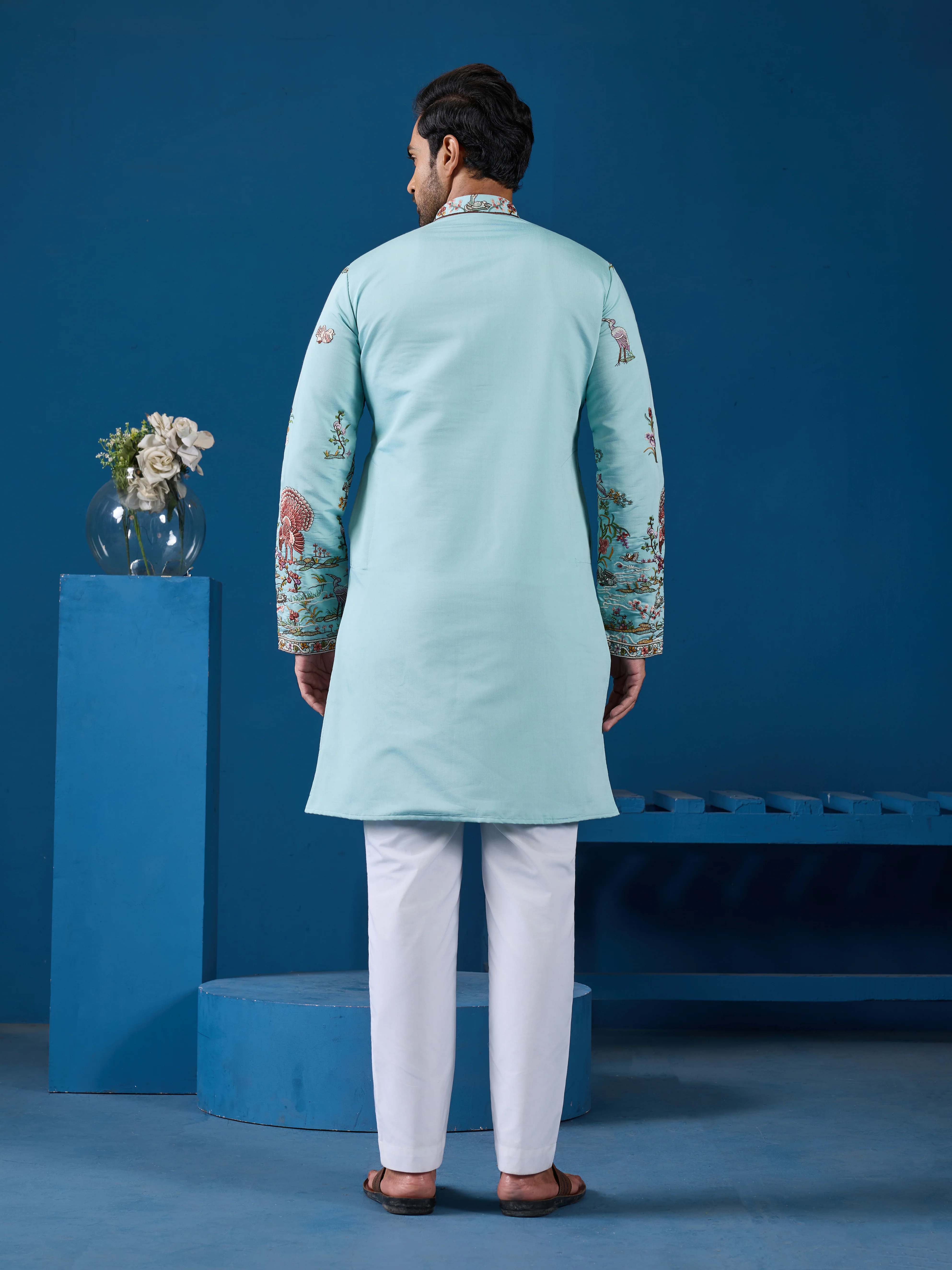 Wedding Celebration Elegant Sky Kurta for Mens Wear - Image 7