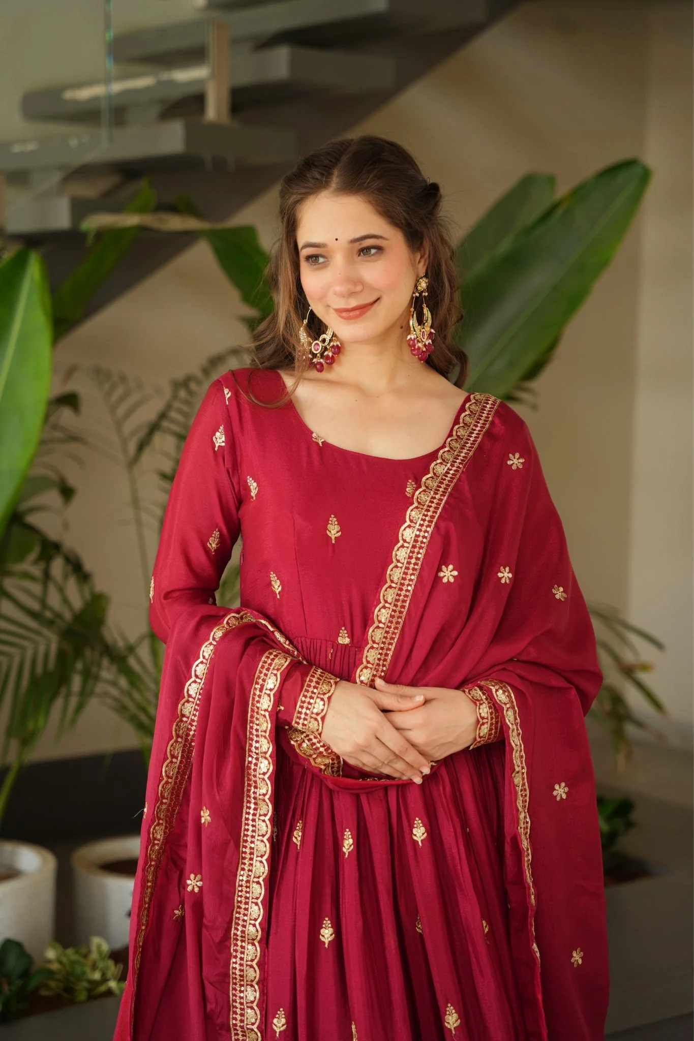 Wedding Designer Embroidered Zari Sequins Work Gown - Image 10