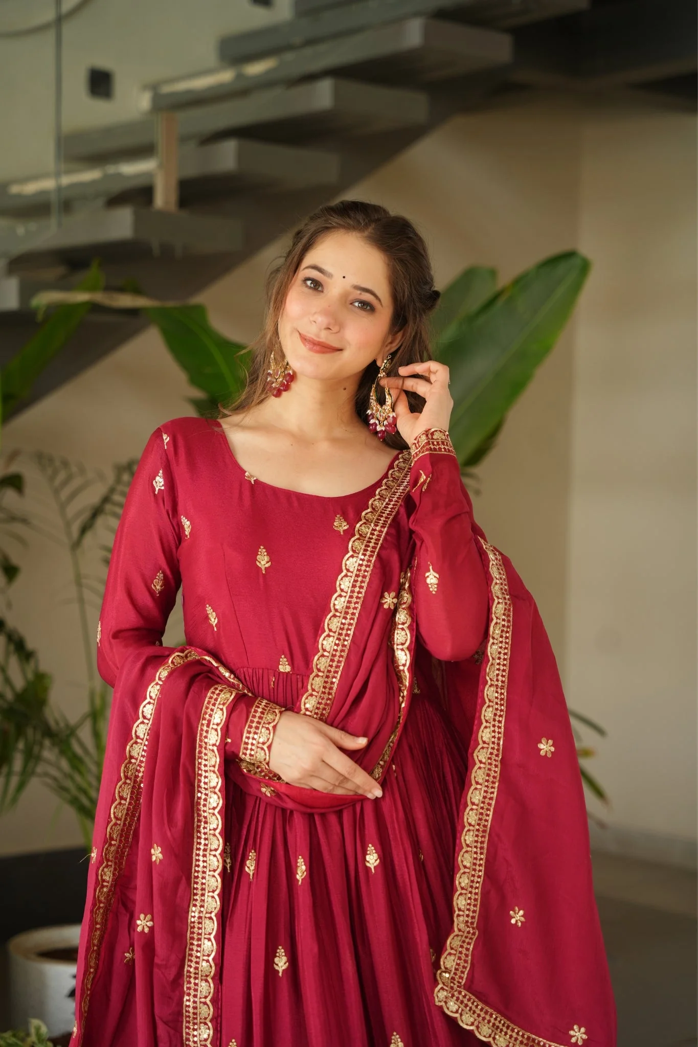 Wedding Designer Embroidered Zari Sequins Work Gown - Image 11