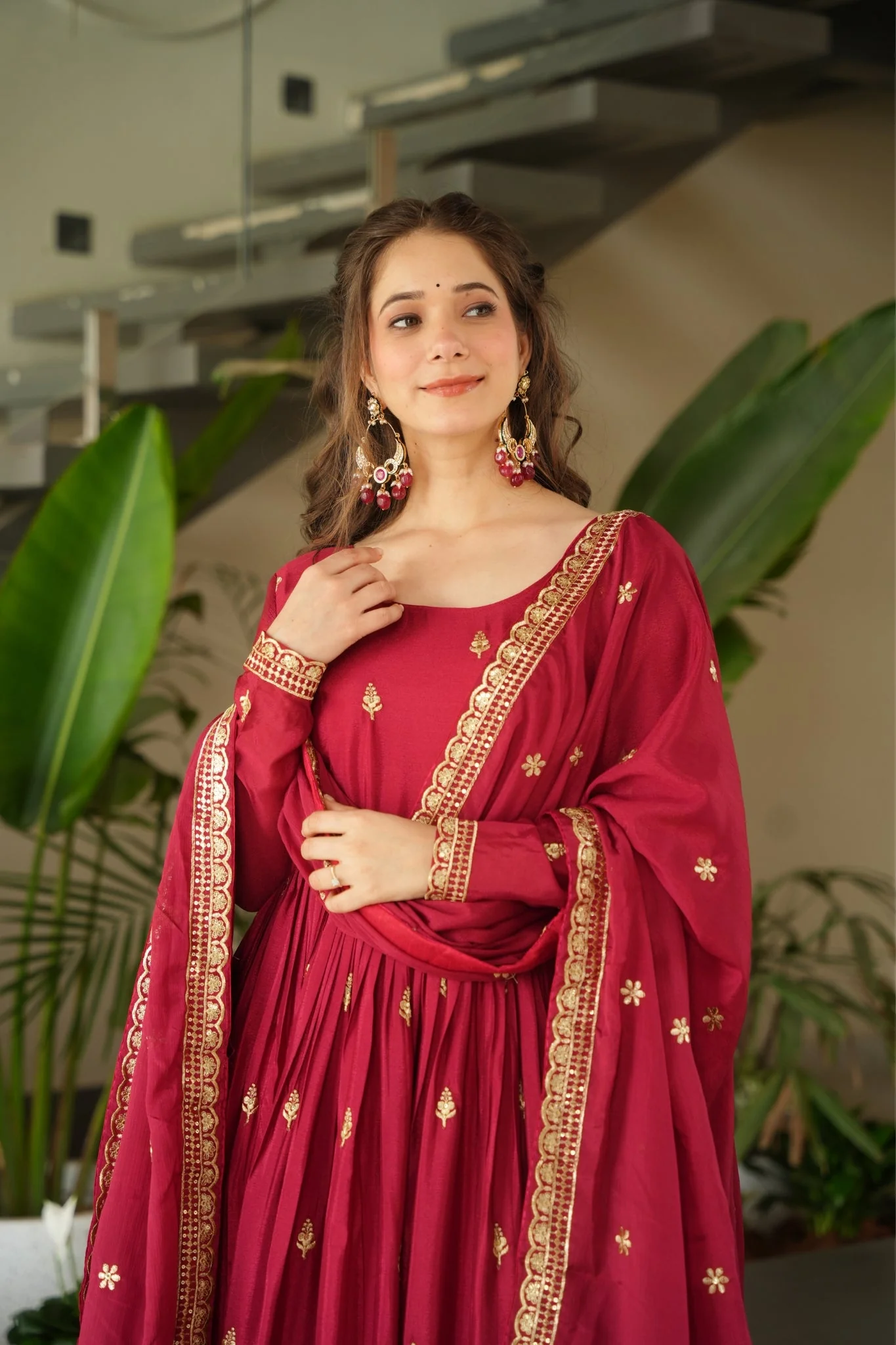 Wedding Designer Embroidered Zari Sequins Work Gown - Image 12