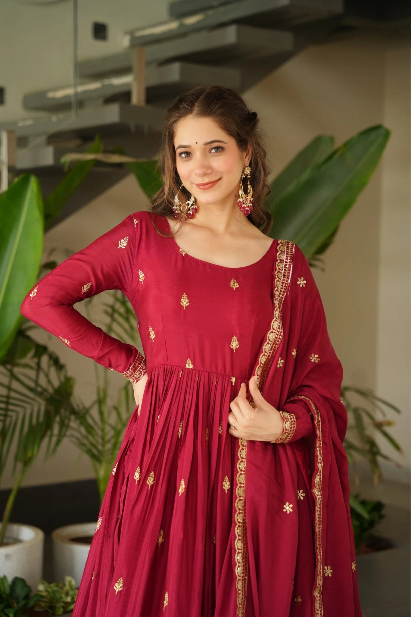 Wedding Designer Embroidered Zari Sequins Work Gown - Image 13
