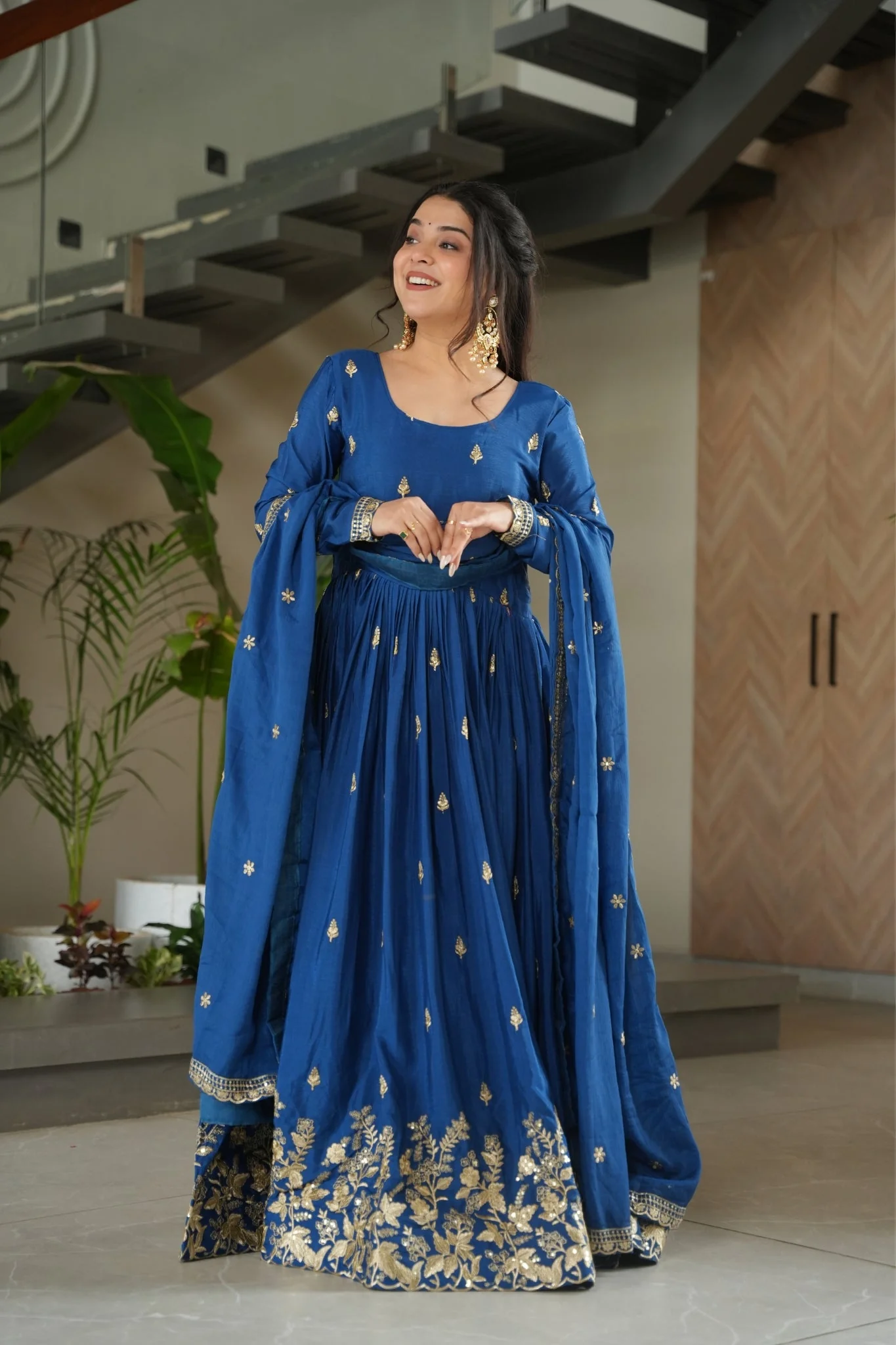 Wedding Designer Embroidered Zari Sequins Work Gown - Image 15
