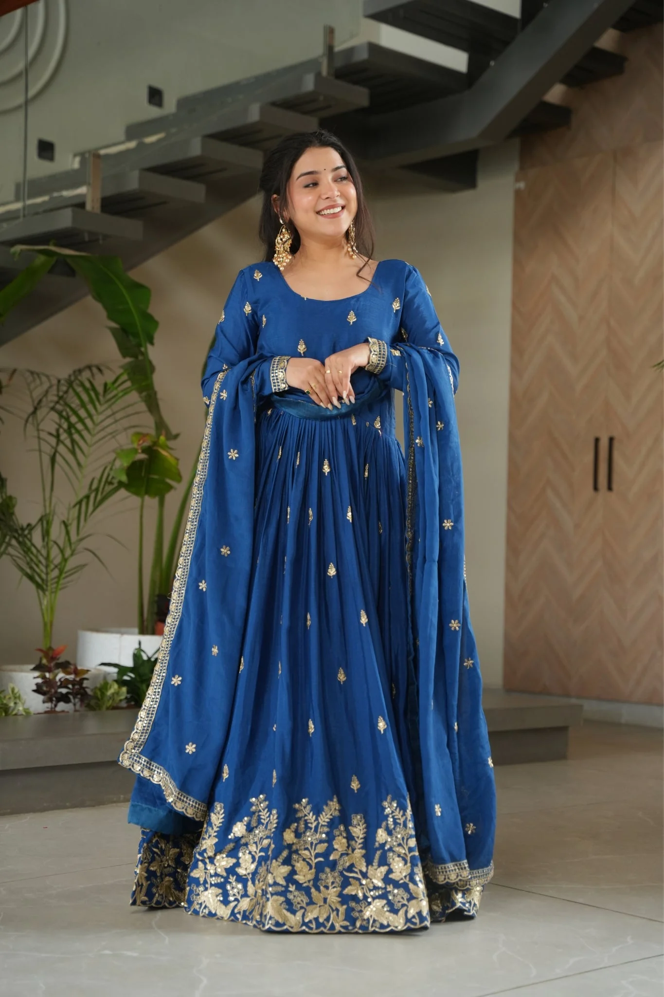 Wedding Designer Embroidered Zari Sequins Work Gown - Image 16