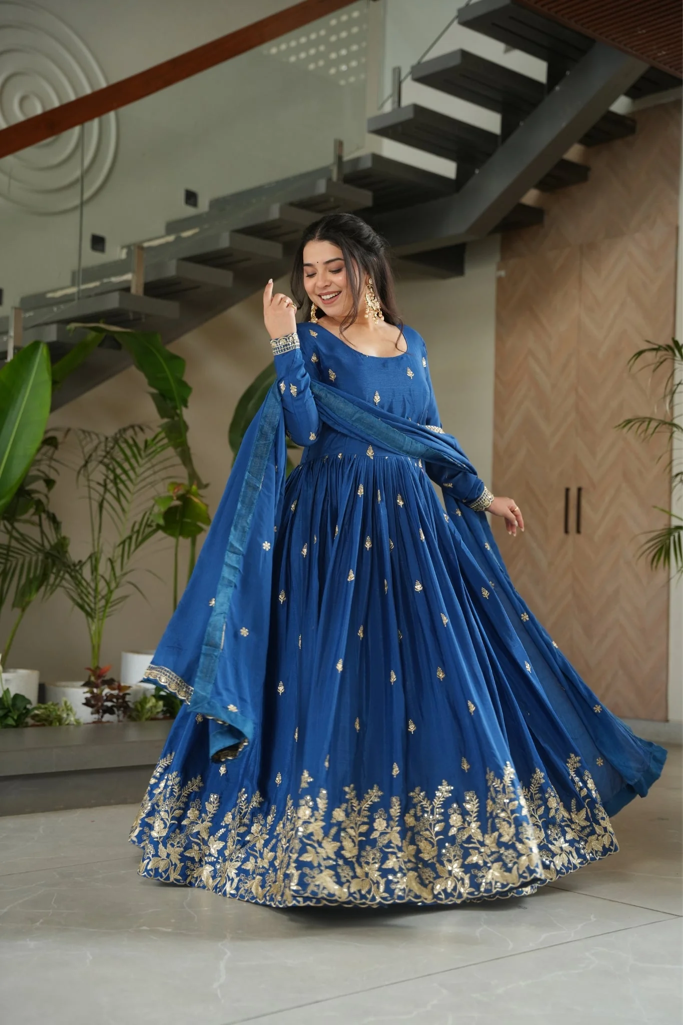 Wedding Designer Embroidered Zari Sequins Work Gown - Image 17