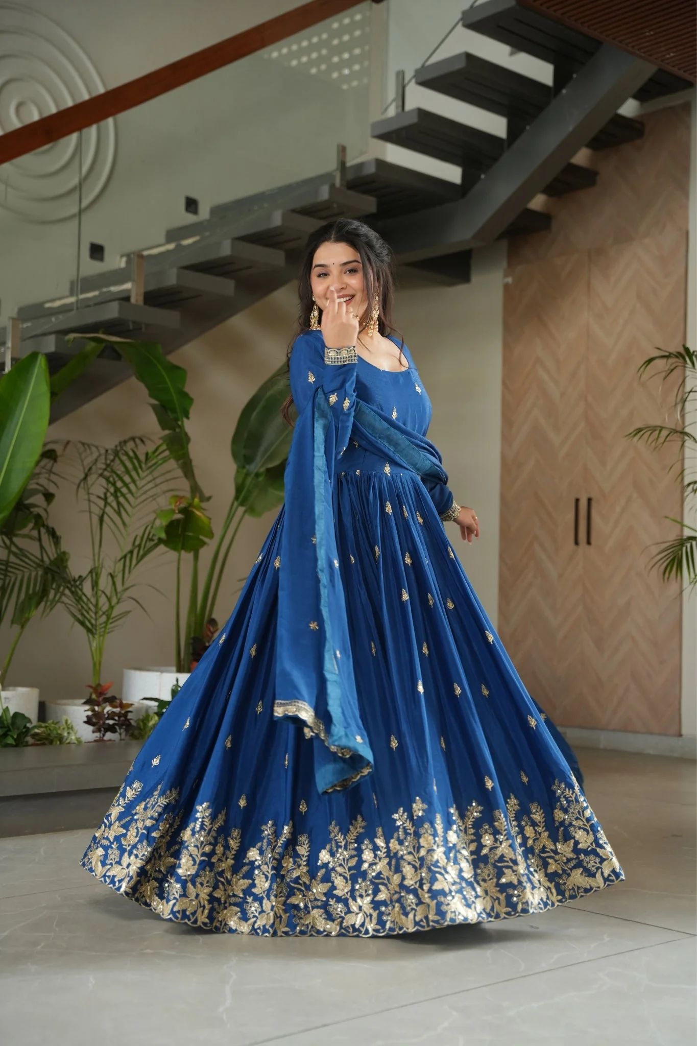 Wedding Designer Embroidered Zari Sequins Work Gown - Image 18