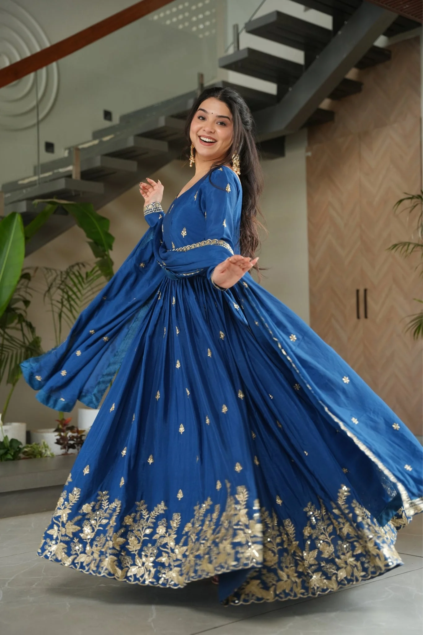 Wedding Designer Embroidered Zari Sequins Work Gown - Image 19