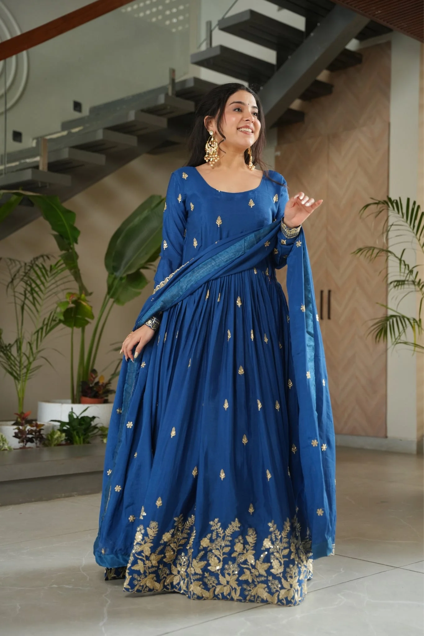 Wedding Designer Embroidered Zari Sequins Work Gown - Image 20
