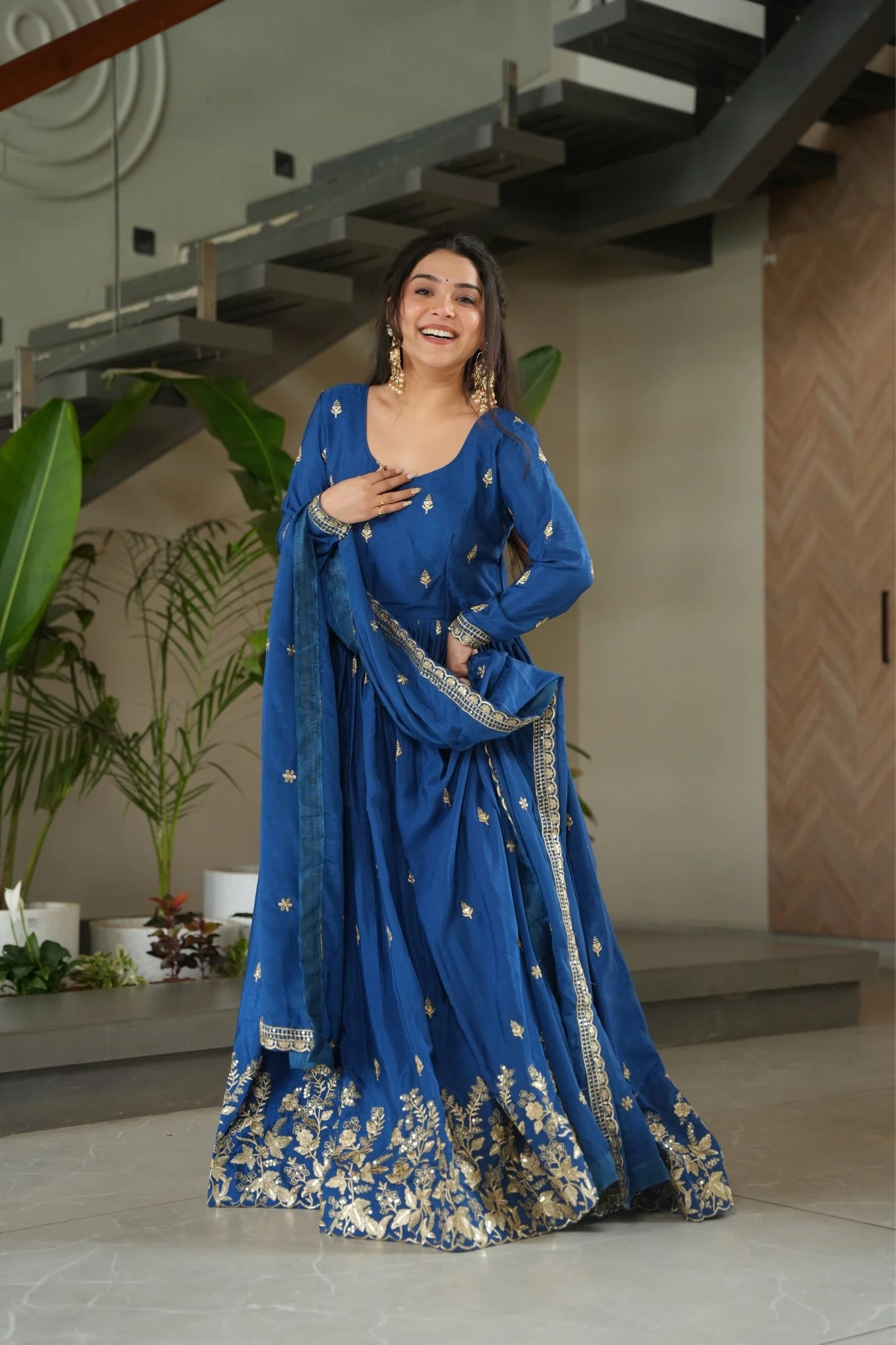 Wedding Designer Embroidered Zari Sequins Work Gown - Image 21