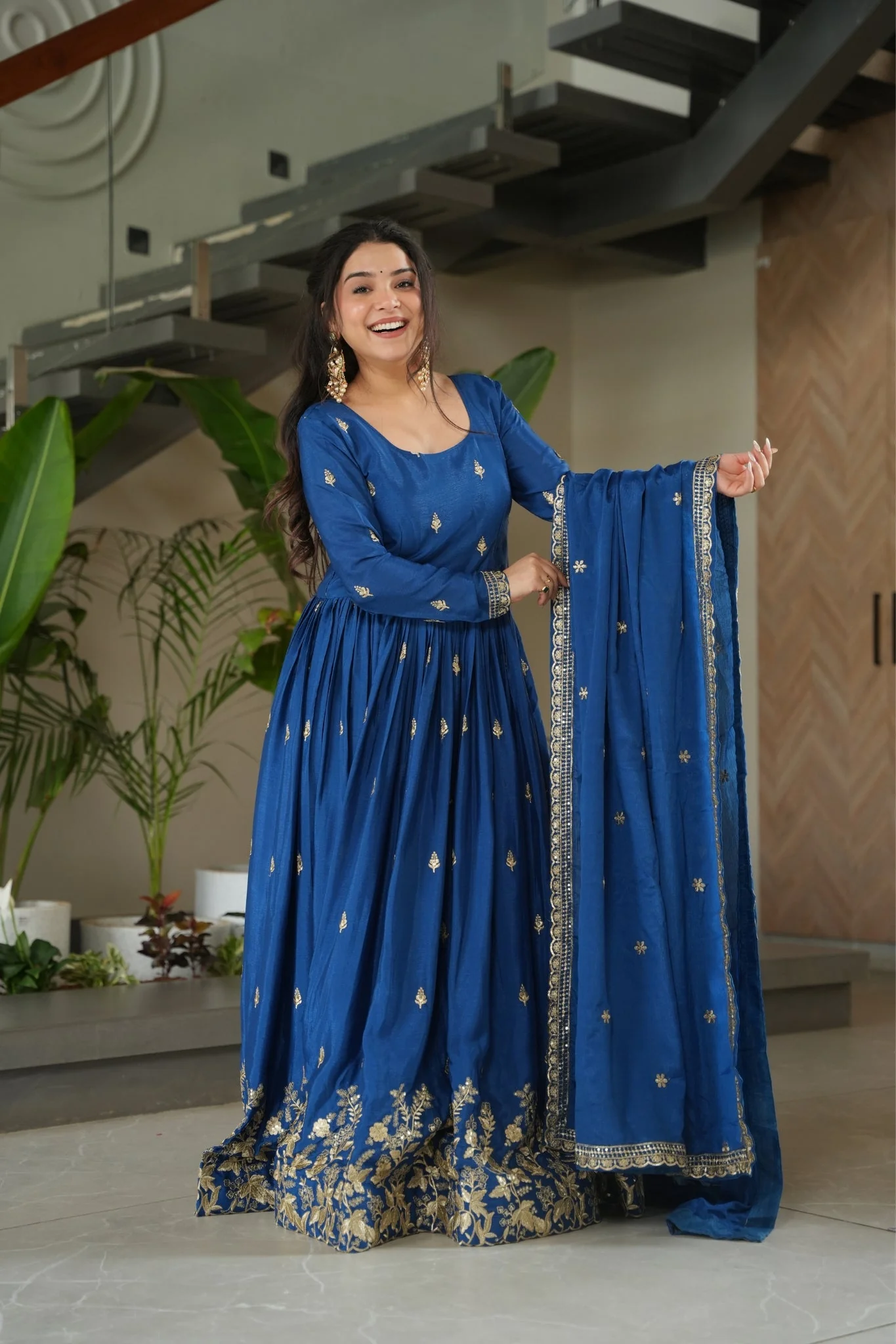 Wedding Designer Embroidered Zari Sequins Work Gown - Image 22