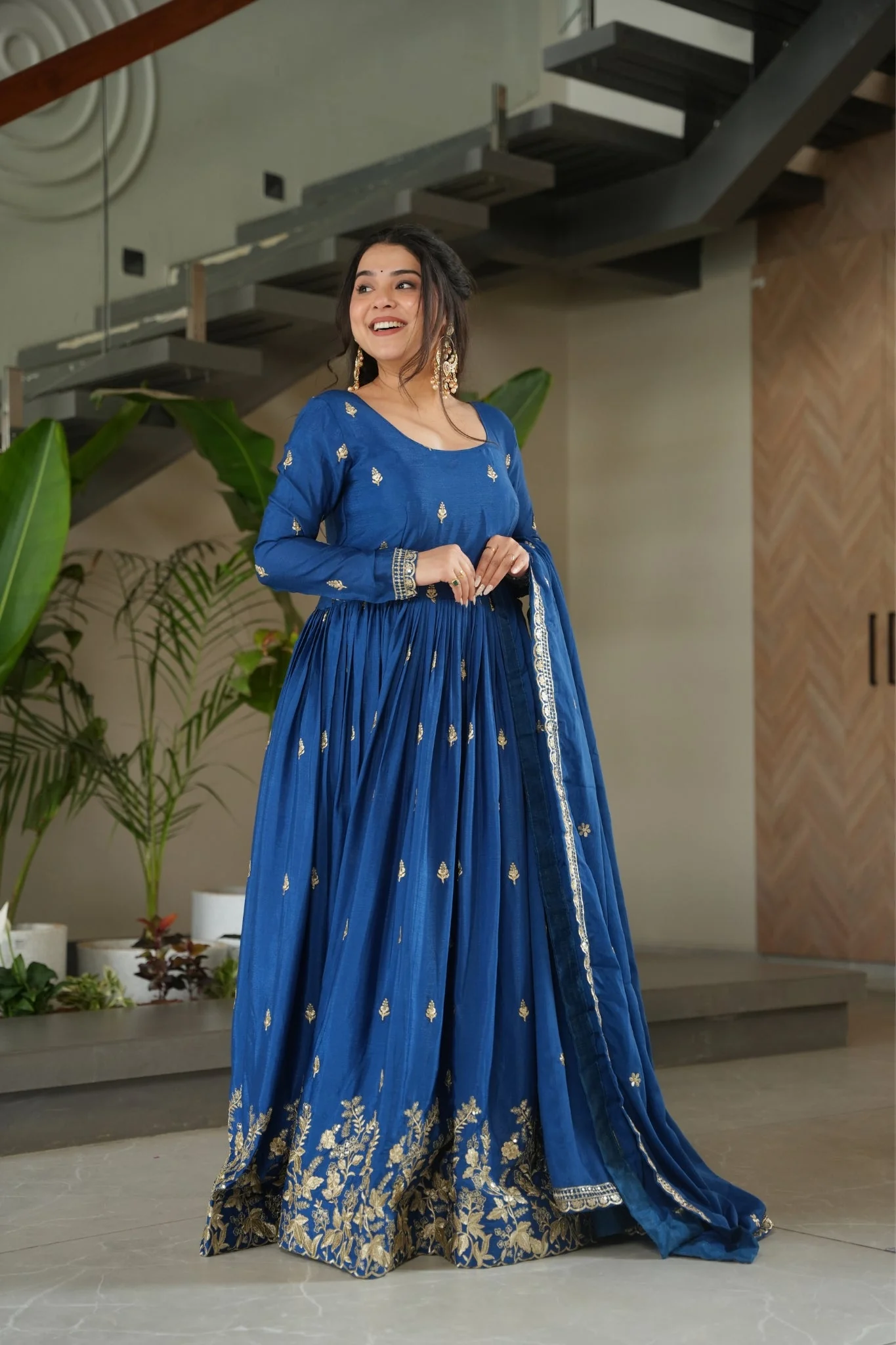 Wedding Designer Embroidered Zari Sequins Work Gown - Image 23